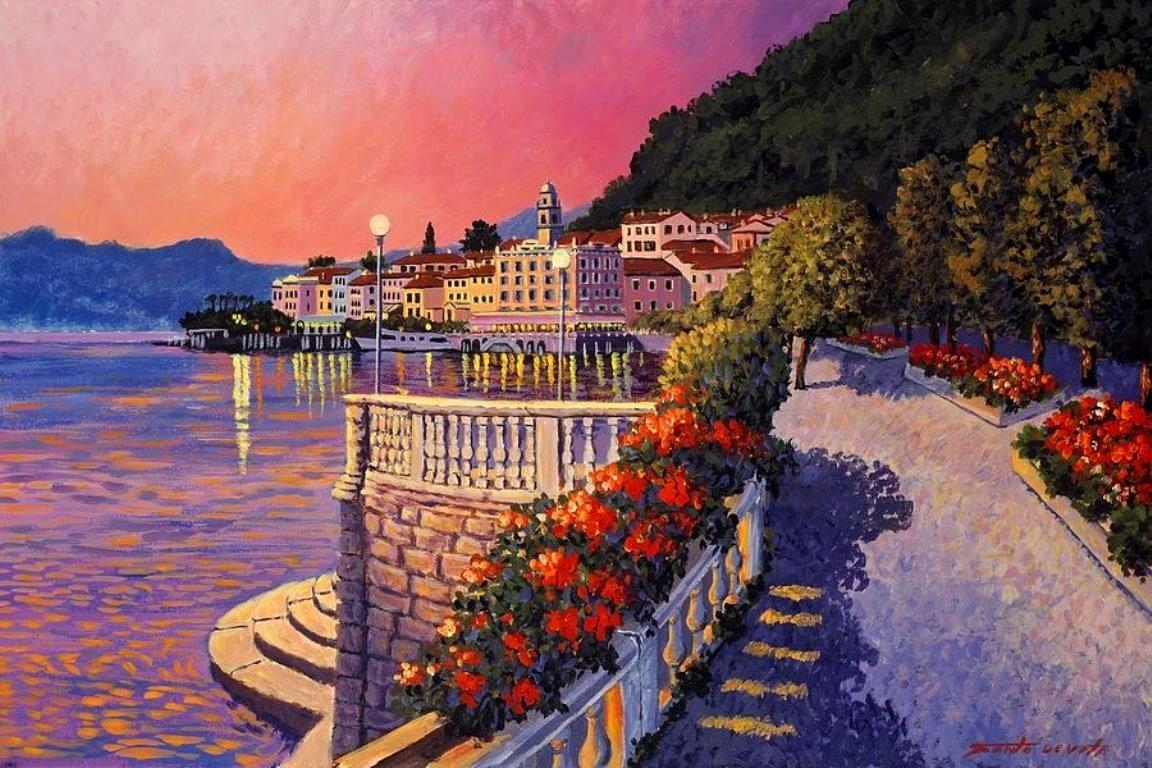 1160x770 Color wallpaper: Bellagio Lake Como Flowers Sunset, Desktop