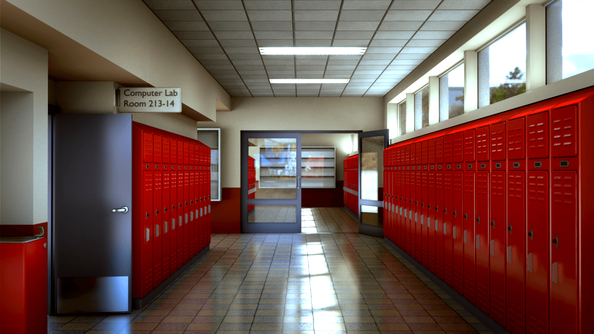 1920x1080 School Hallway Wallpaper. School hallways, High school, American high school, Desktop