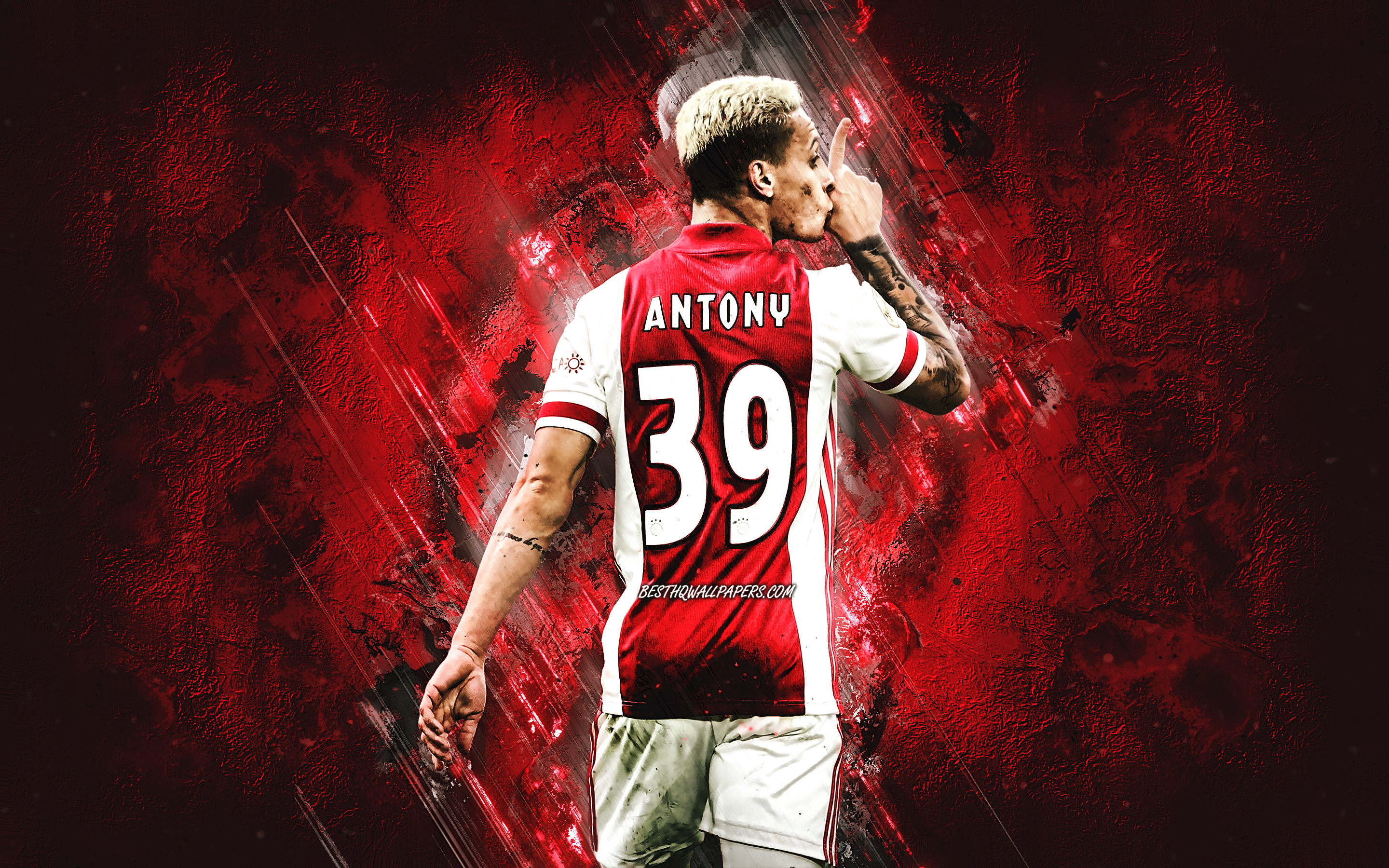 2880x1800 Download wallpaper Antony, Ajax, brazilian soccer player, portrait, red stone background, football, Antony Matheus dos Santos, AFC Ajax for desktop with resolution. High Quality HD picture wallpaper, Desktop