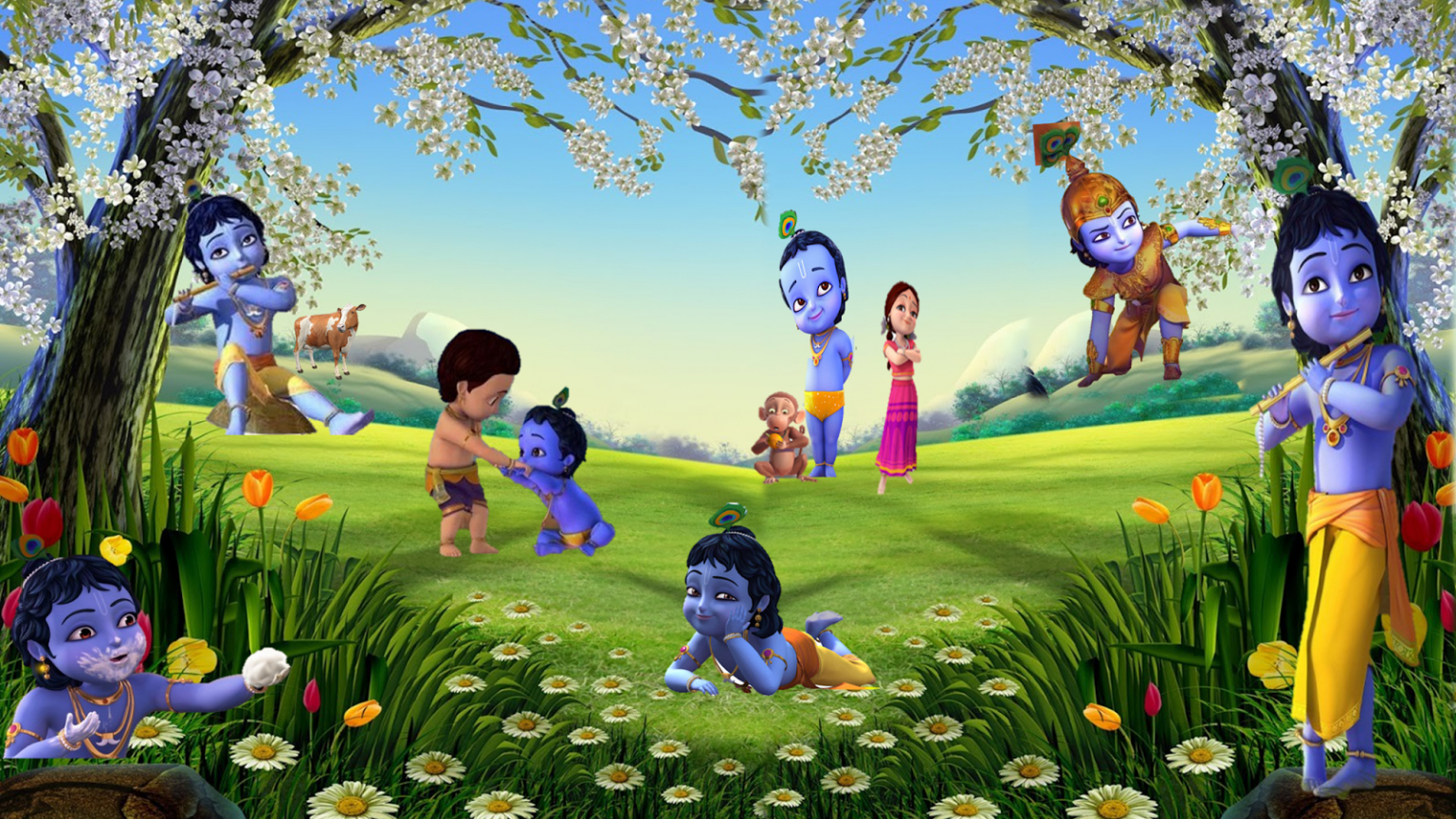 1540x870 Cartoon Krishna Wallpaper Free Cartoon Krishna Background, Desktop