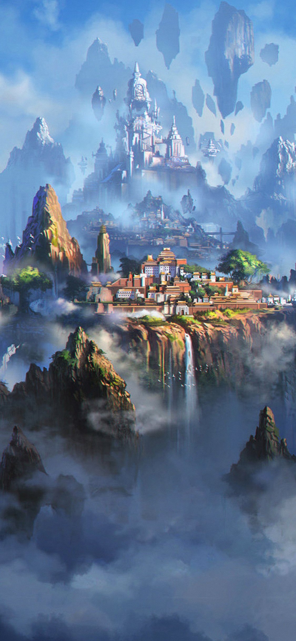 1130x2440 iPhone X wallpaper. cloud town fantasy anime liang xing illustration art, Phone