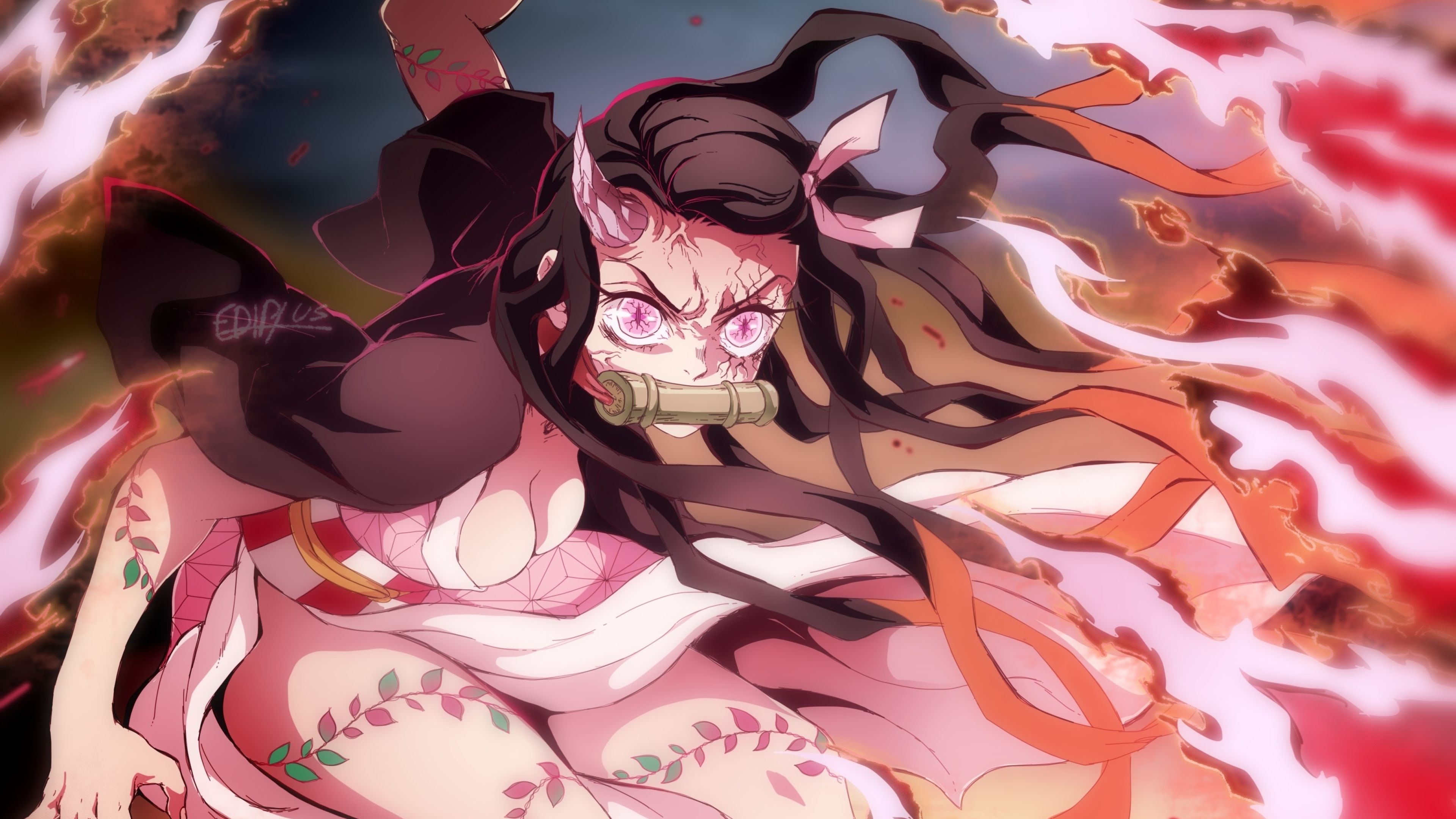 3840x2160 Resolution Nezuko Kamado Angry Art 4K Wallpaper, Desktop