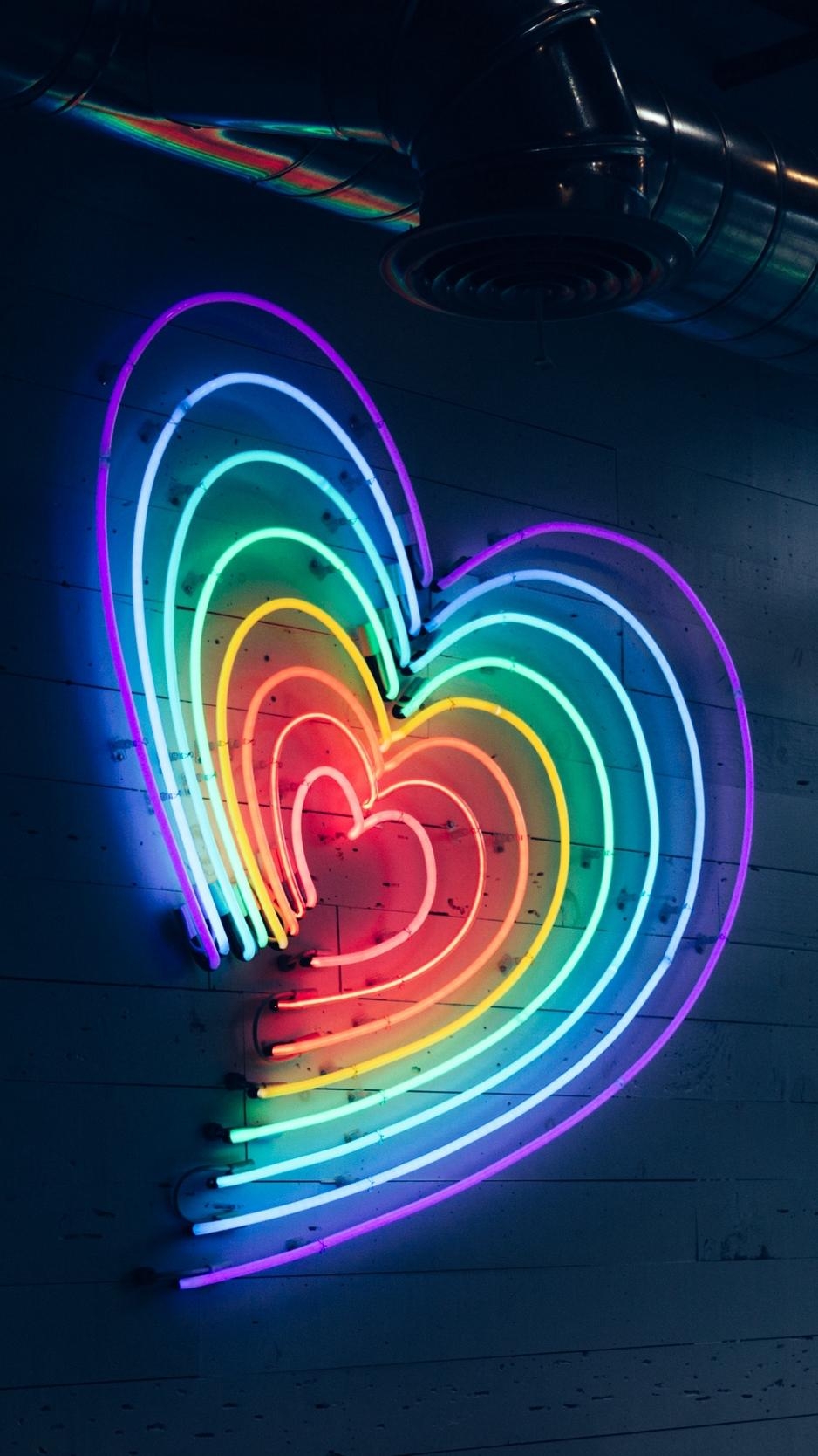 940x1670 Download Wallpaper  Heart, Neon, Lighting, Wall Iphone 8 7, Phone