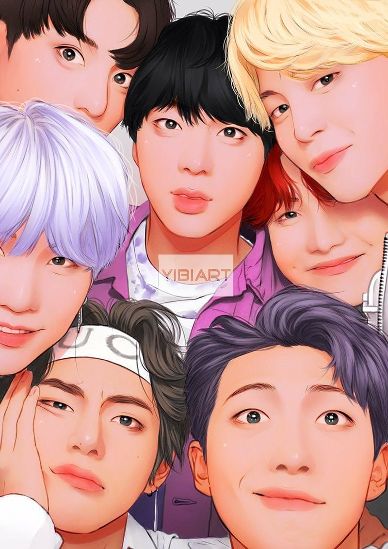 800x1140 Bts Members Anime Drawing, Phone