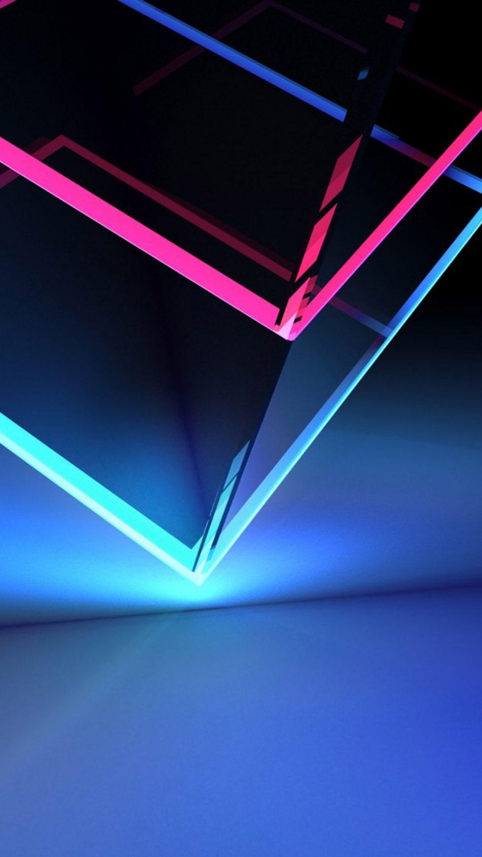 950x1690 3D Cube Neon Red Blue Light HD Mobile Wallpaper HD, Phone