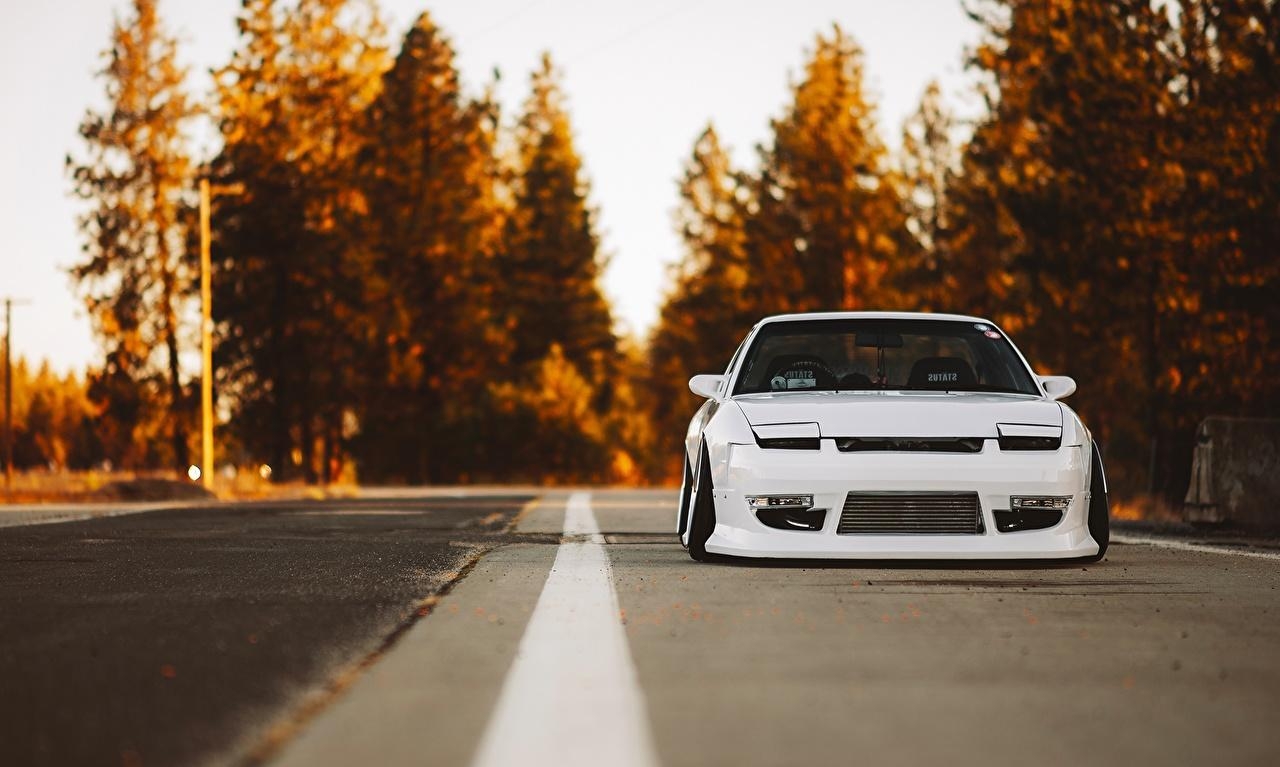 1280x770 Wallpaper Nissan 240SX Stance White Cars Front, Desktop