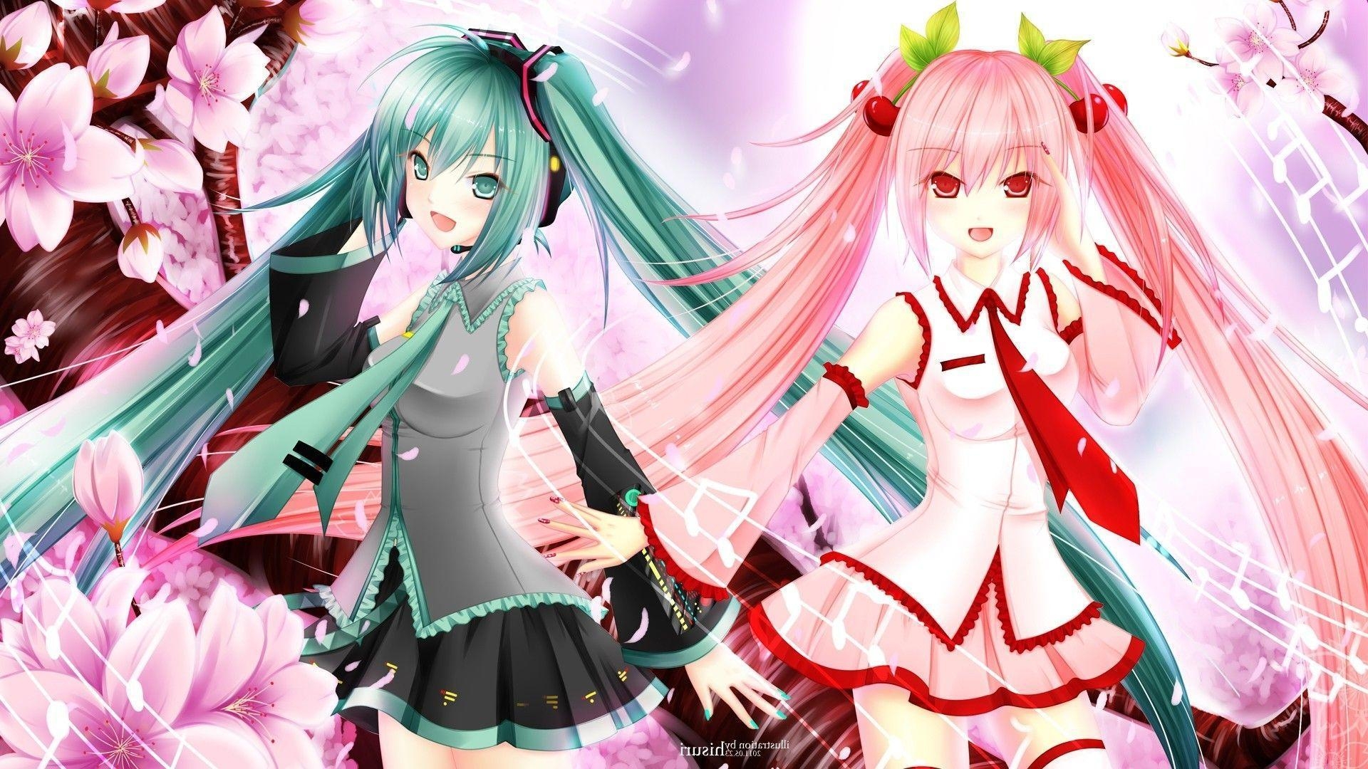 1920x1080 anime, Anime Girls, Hatsune Miku, Vocaloid, Sakura Miku, Cherry, Desktop