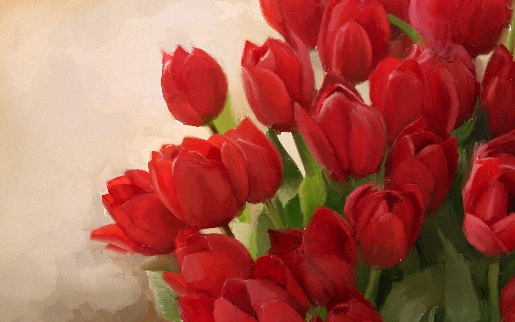 1680x1050 Tulips Red Flowers Art HD Wallpaper, Desktop