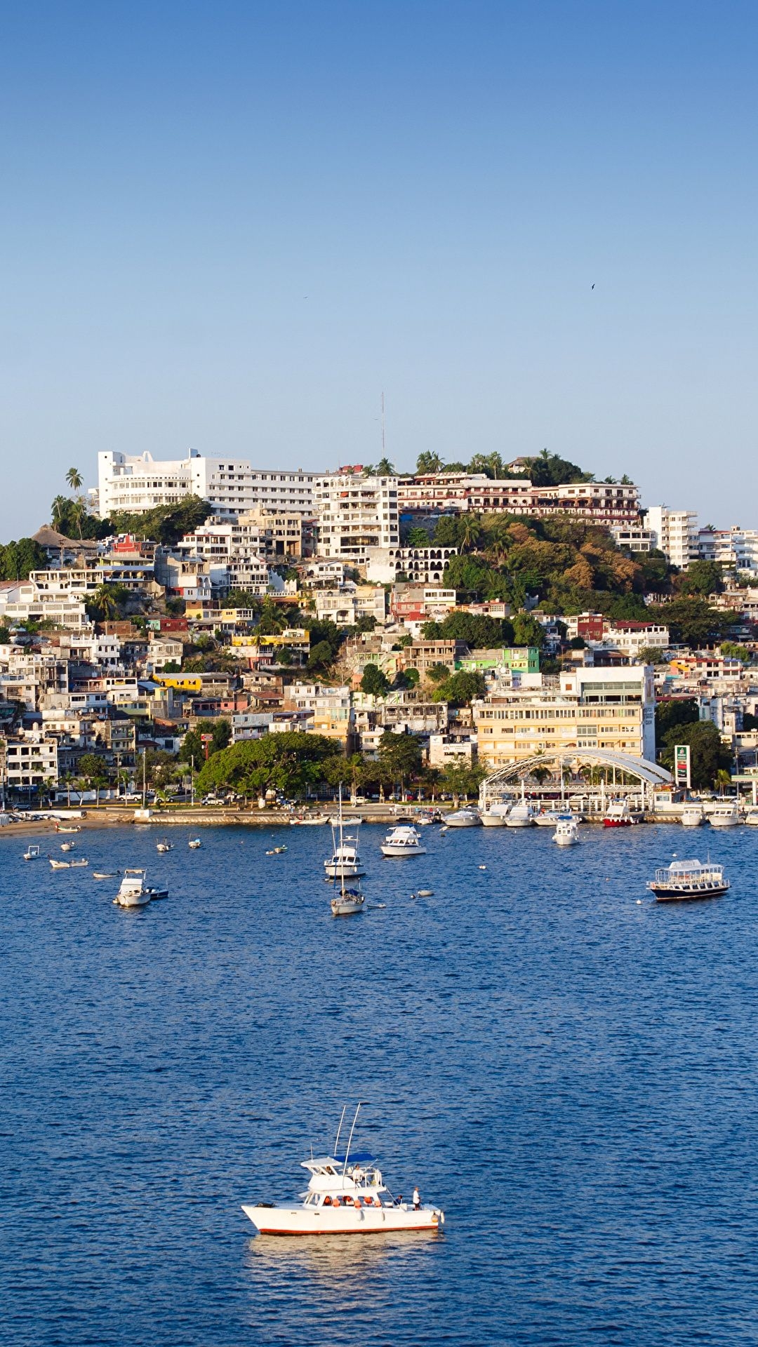 1080x1920 Desktop Wallpaper Mexico Acapulco Hill Bay Pier Motorboat, Phone