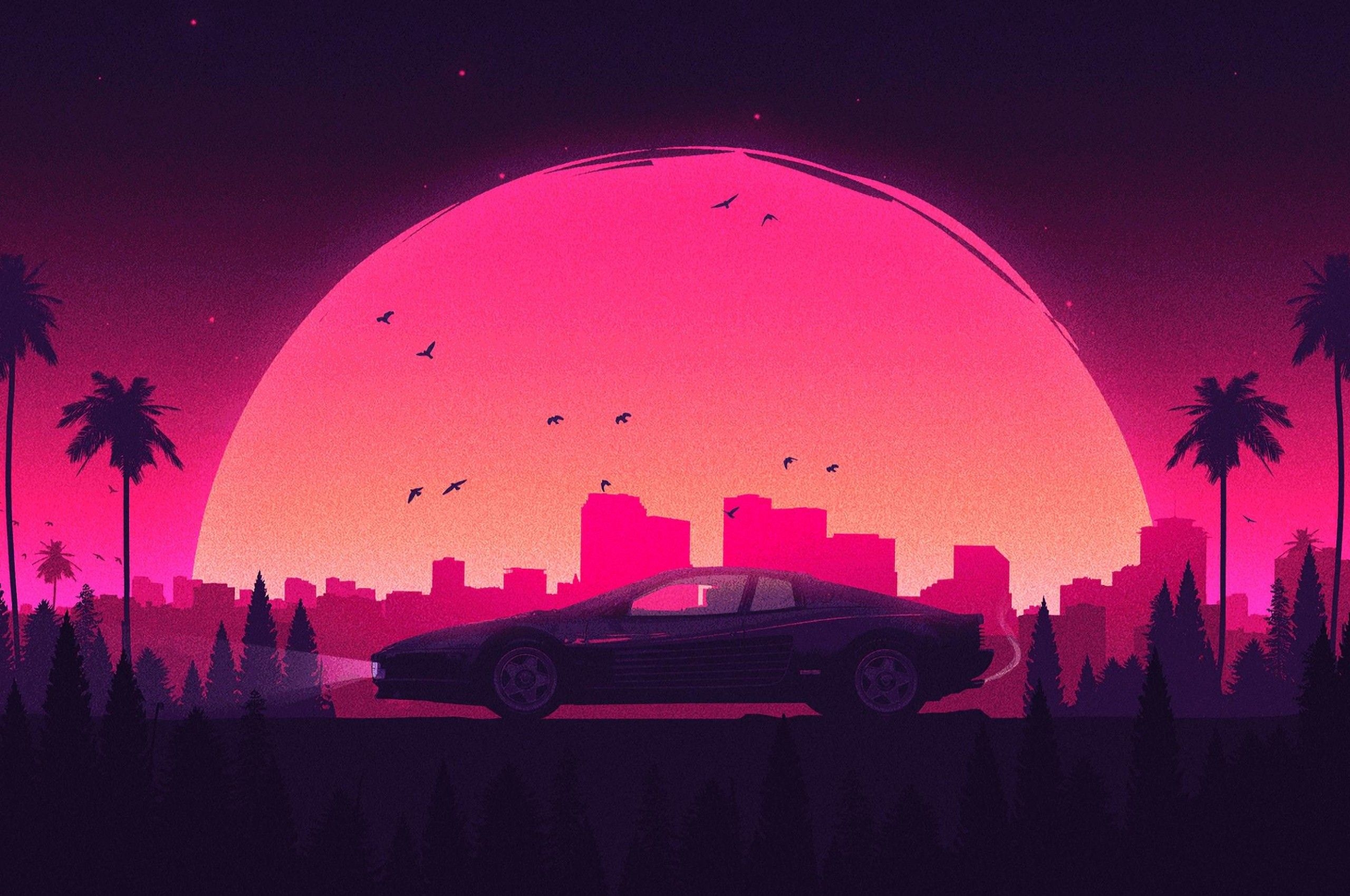 2560x1700 Pink Retro City Lamborghini Chromebook Pixel HD 4k Wallpaper, Image, Background, Photo and Picture, Desktop