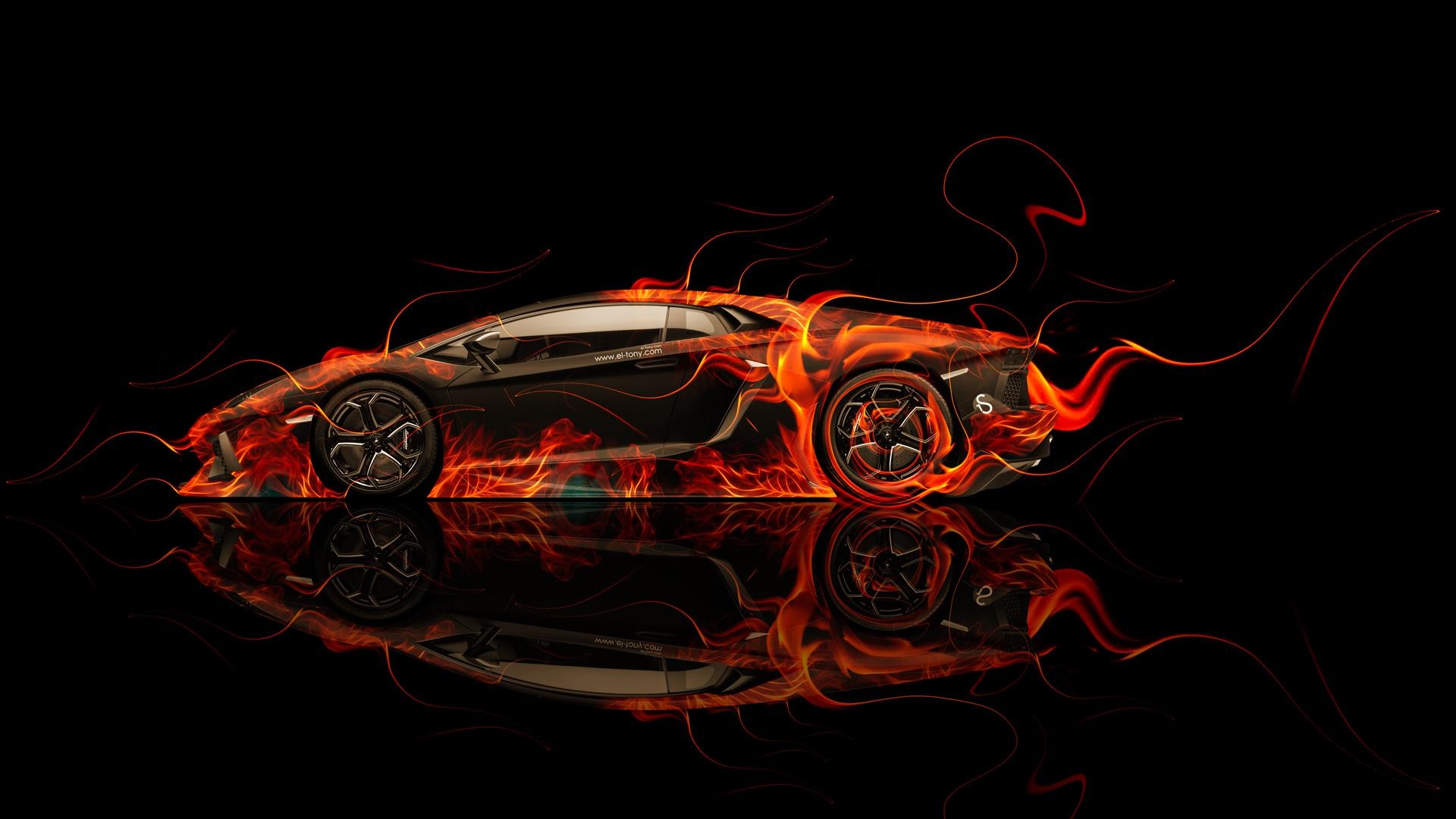 1920x1080 Lamborghini Aventador Side Fire Abstract Car 2014, Desktop