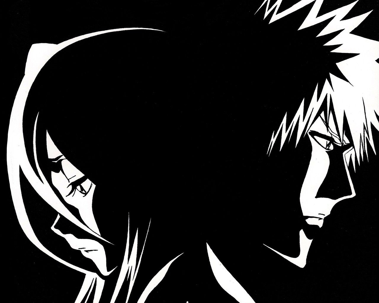 1280x1030 Black and white bleach kurosaki ichigo vectors kuchiki rukia anime Wallpaper free desktop background and wallpaper, Desktop