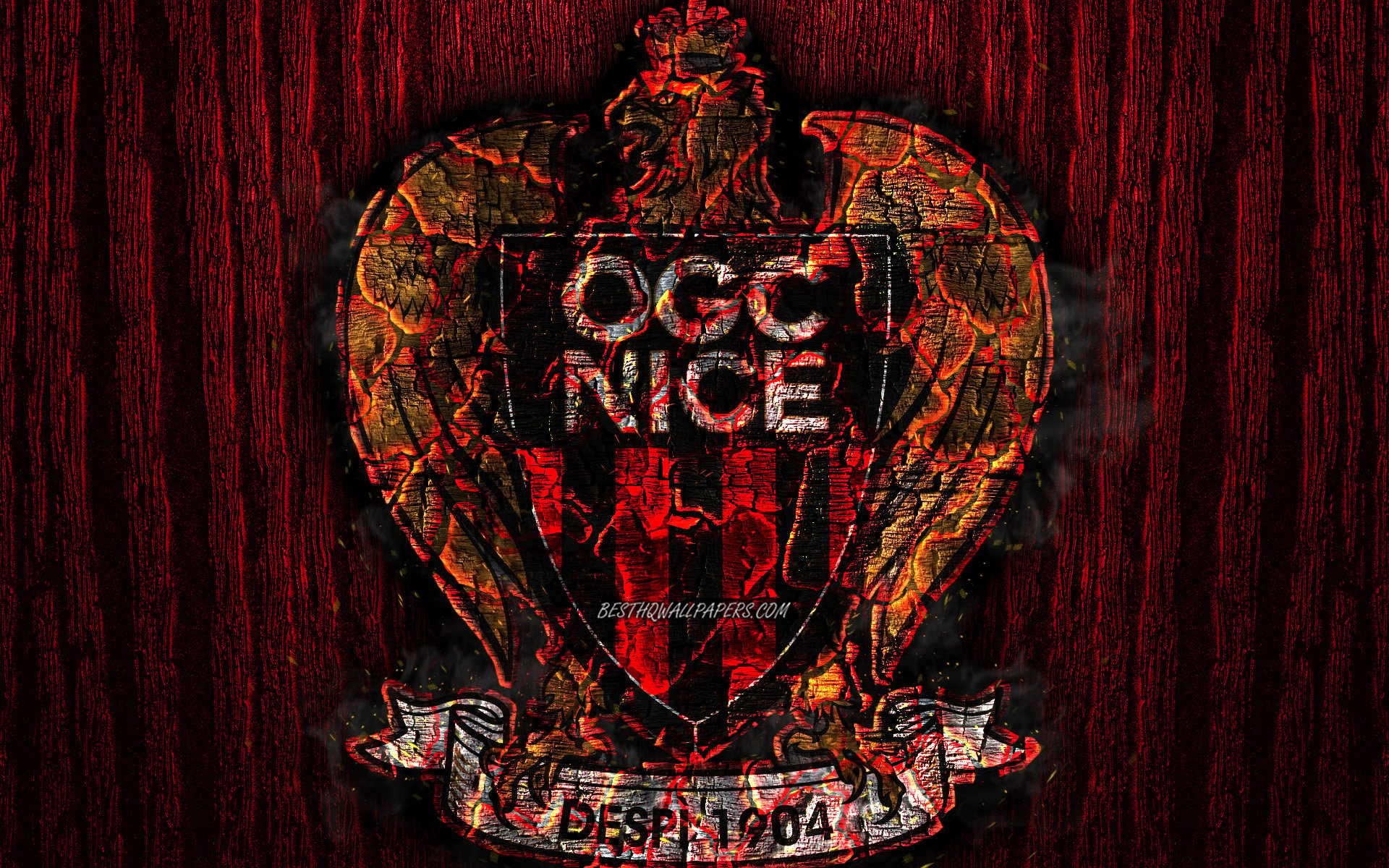 1920x1200 Download wallpaper OGC Nice, scorched logo, Ligue red wooden, Desktop