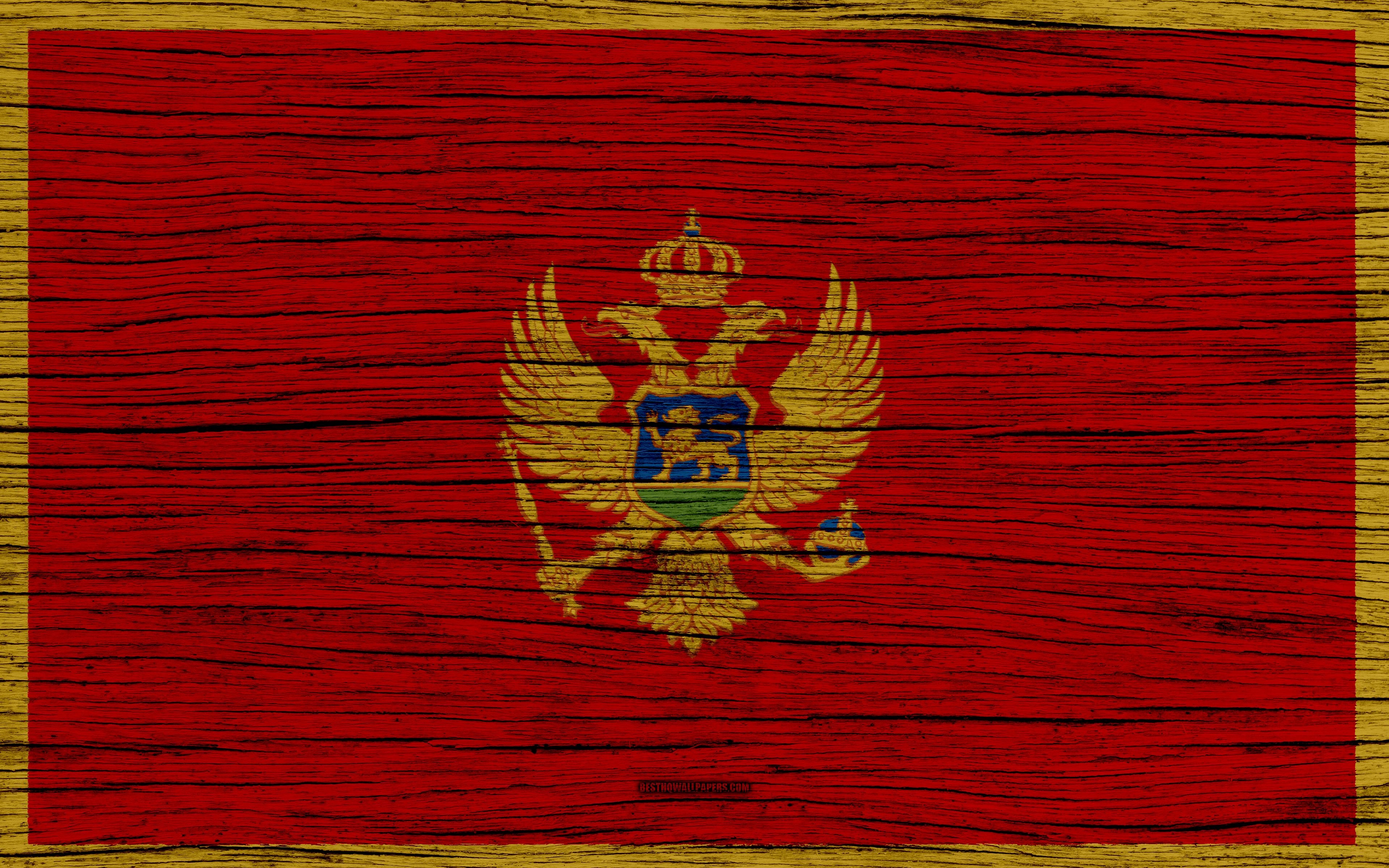 3840x2400 Download wallpaper Flag of Montenegro, 4k, Europe, wooden texture, Desktop