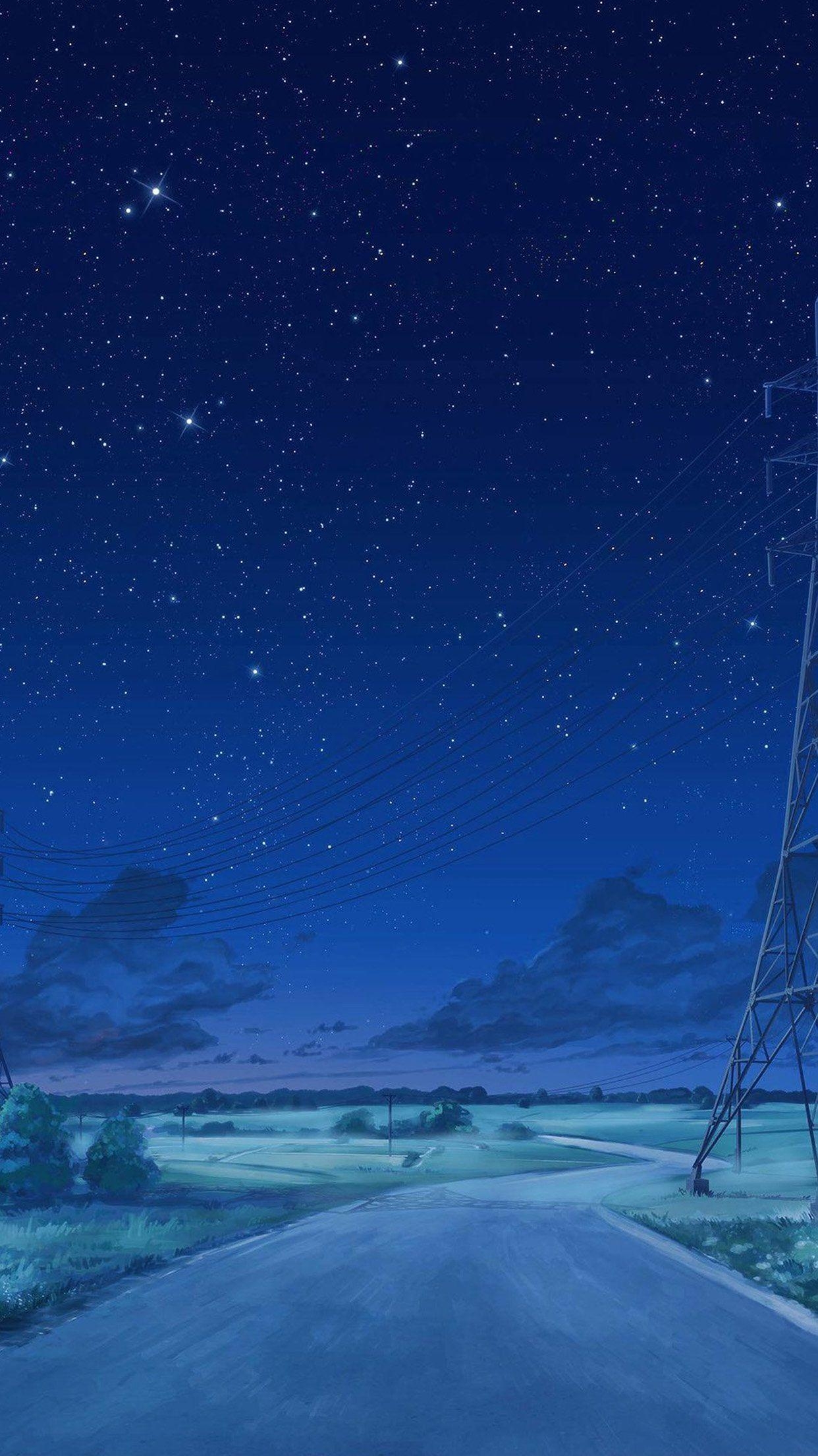 1250x2210 Arseniy Chebynkin Night Sky Star Blue Illustration Art Anime, Phone