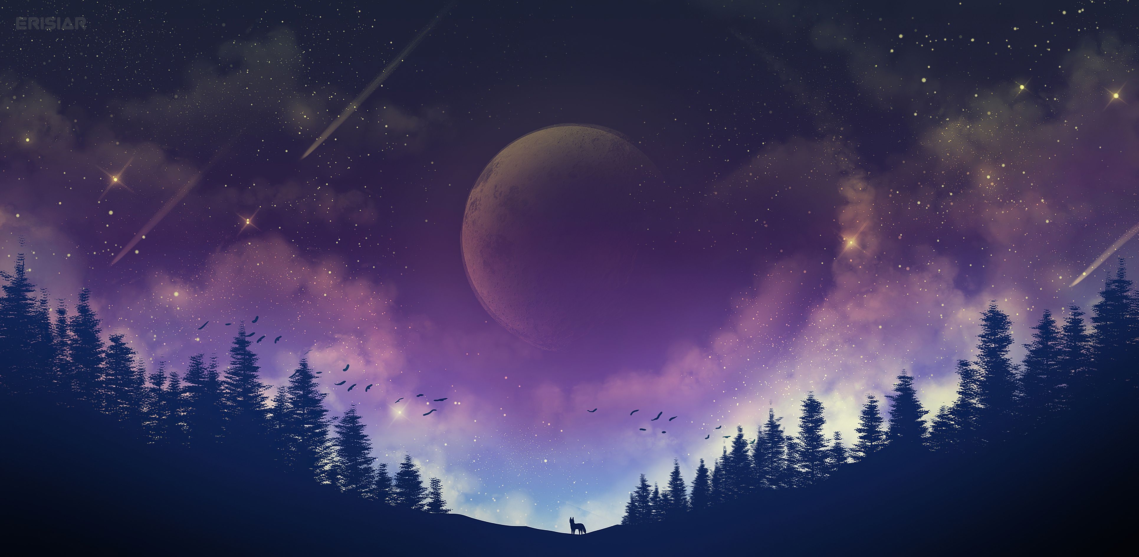 3870x1890 Galaxy and Moon Wallpaper Free Galaxy and Moon Background, Dual Screen