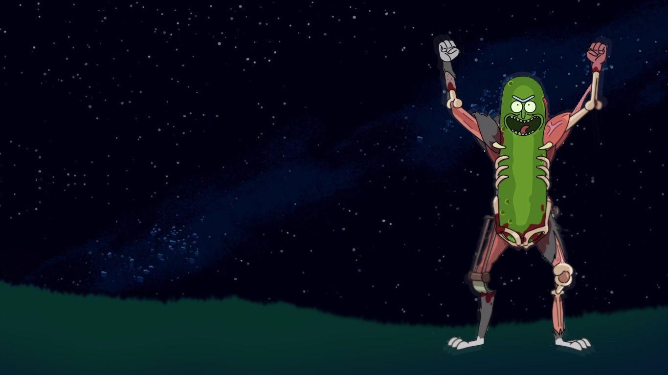 1370x770 Pickle Rick Wallpaper (Space Text), Desktop