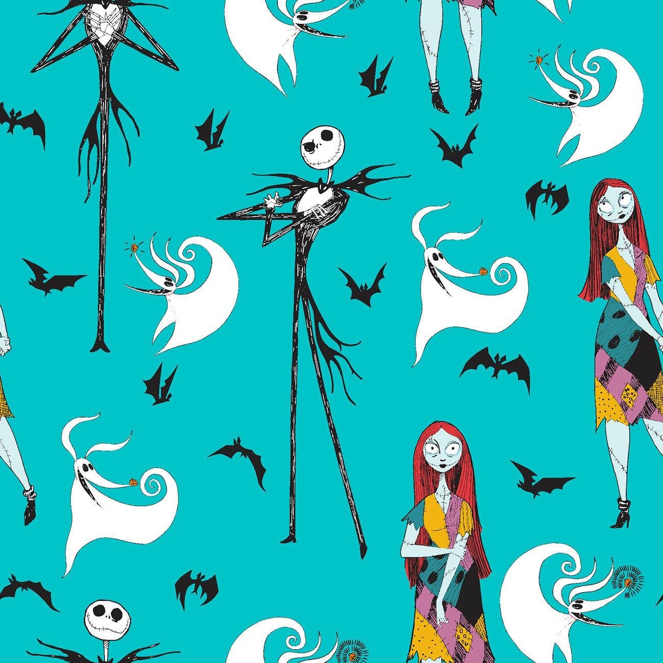 1300x1300 Nightmare Before Christmas Aqua Jack and Sally with Zero Fabric Creative. My Favorite Quilt Store, Phone