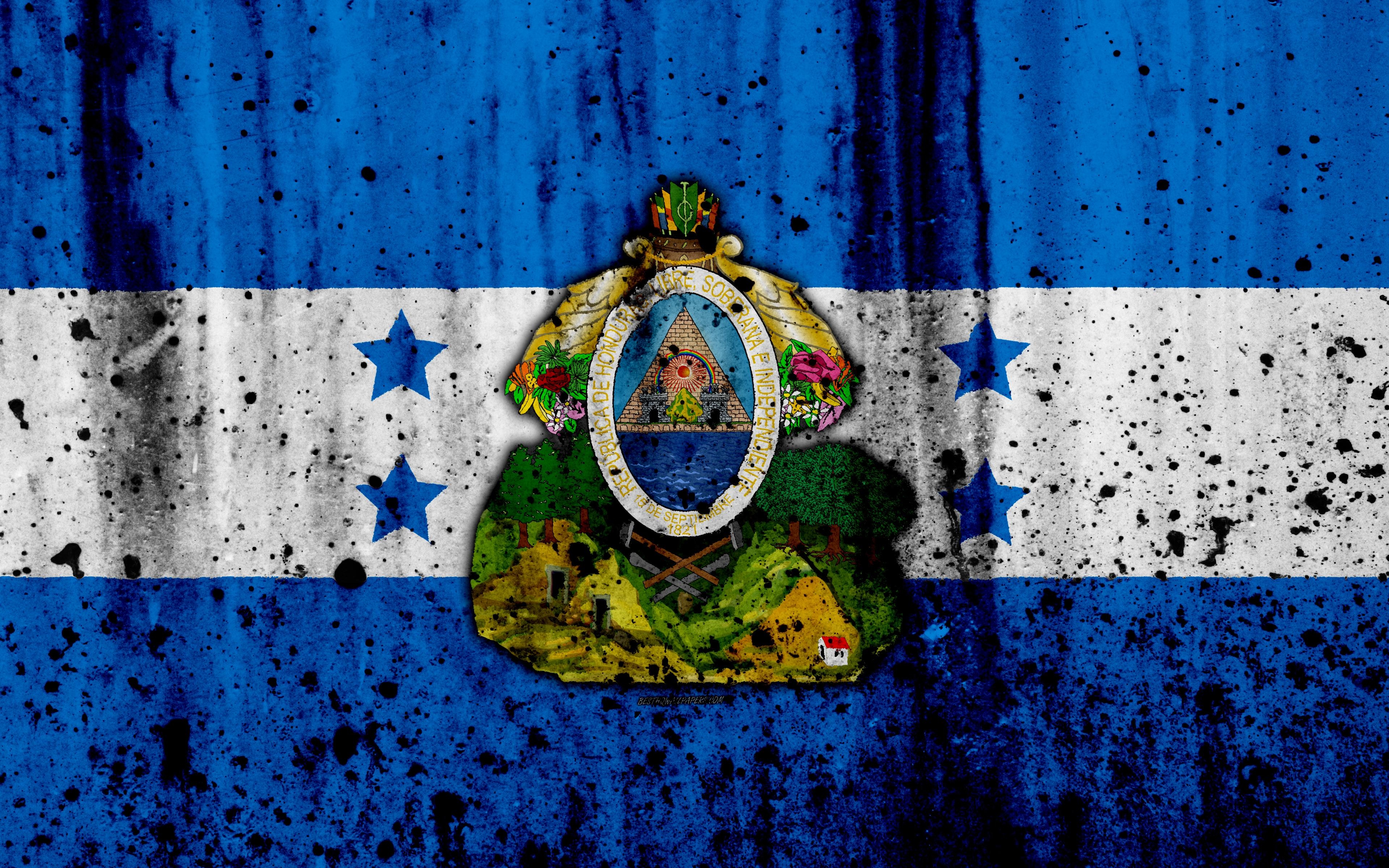 3840x2400 Download wallpaper Honduran flag, 4k, grunge, flag of Honduras, Desktop