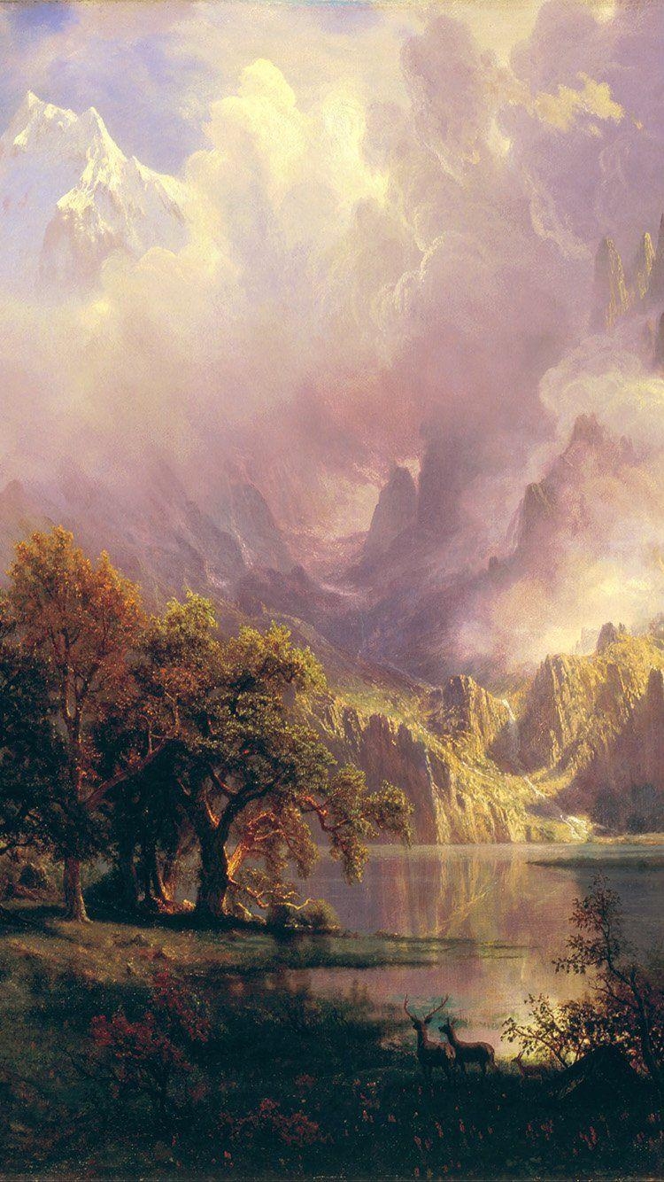 750x1340 iPhone7papers bierstadt classic painting art, Phone