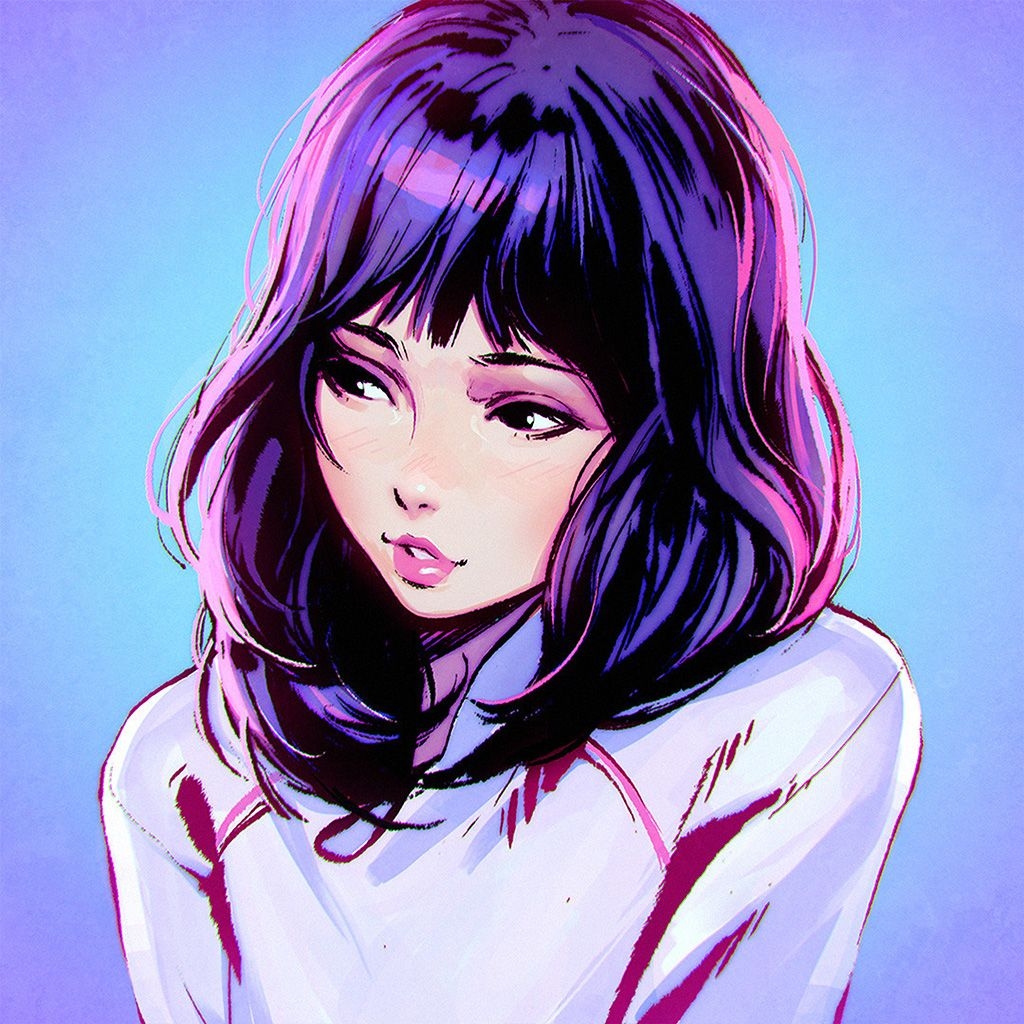 1030x1030 Ilya Kuvshinov Girl Purple Face Illustration Art Wallpaper, Phone