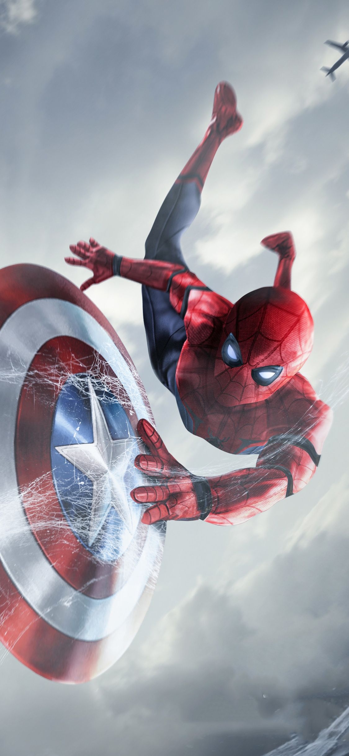 1130x2440 Spiderman Catching Captain America Shield iPhone XS, Phone