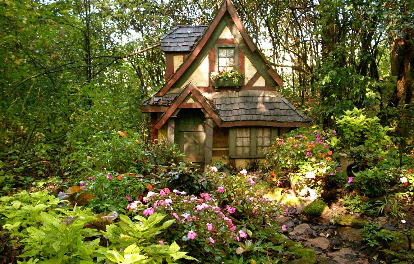 1340x850 Photo Wallpaper Summer, Plants, Garden, Yard, Summer, Tale Cottage House HD Wallpaper, Desktop