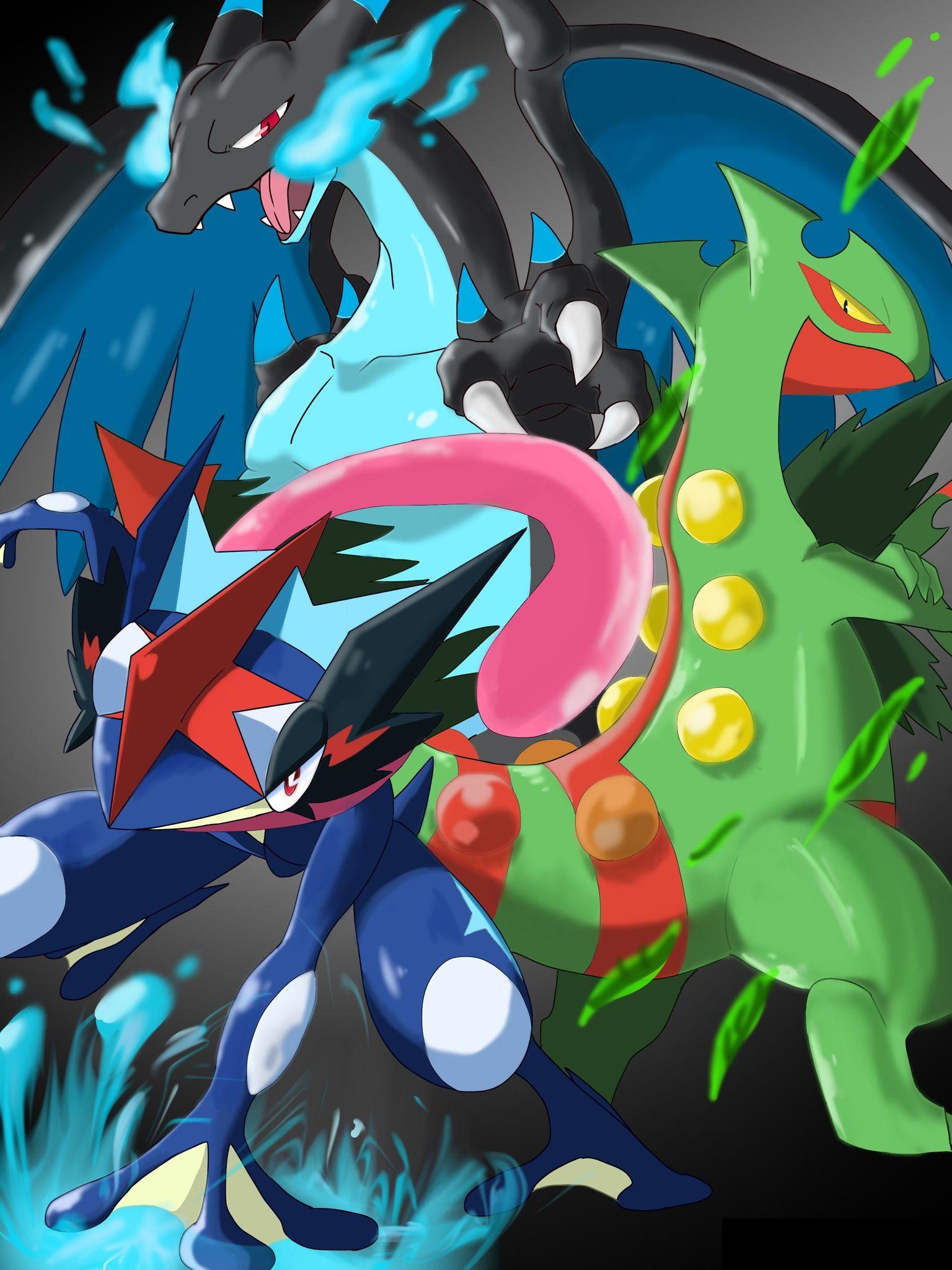 1540x2050 Ash Greninja, Mega Sceptile, & Mega Charizard X. Pokemon, Cute pokemon wallpaper, Pokemon greninja, Phone