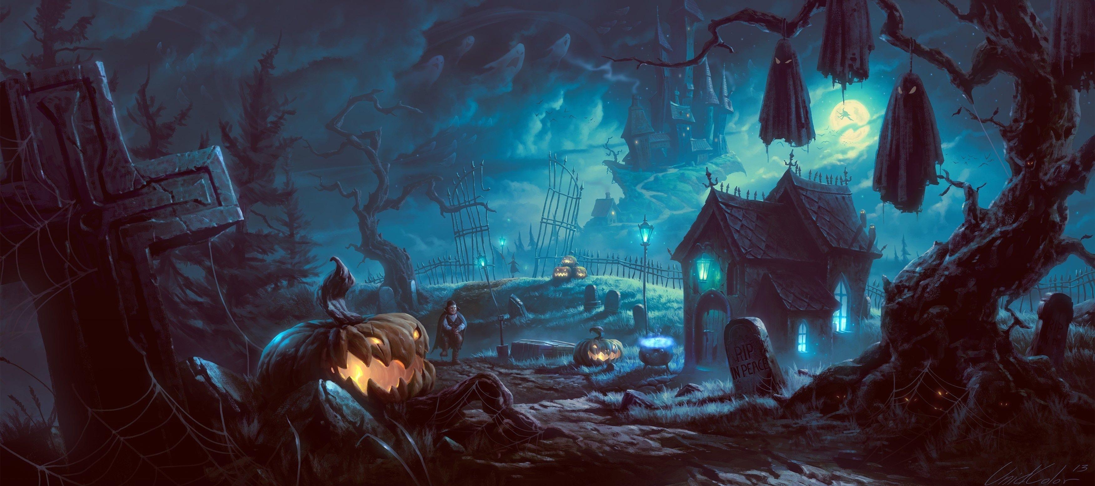 3500x1560 Halloween Desktop Wallpaper, Dual Screen