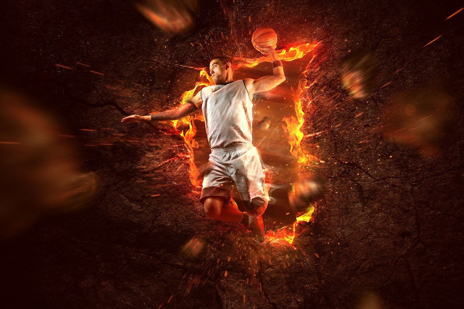 1500x1000 Flaming Basketball Wallpaper Gym On Fire Wallpaper & Background Download, Desktop