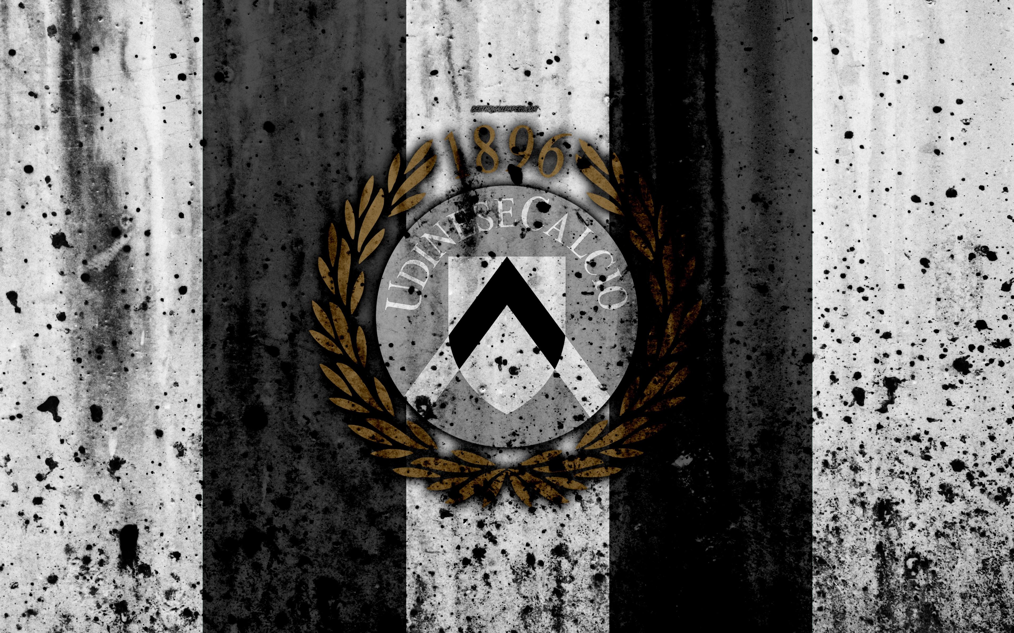 3840x2400 Download wallpaper FC Udinese, 4k, logo, Serie A, stone texture, Desktop