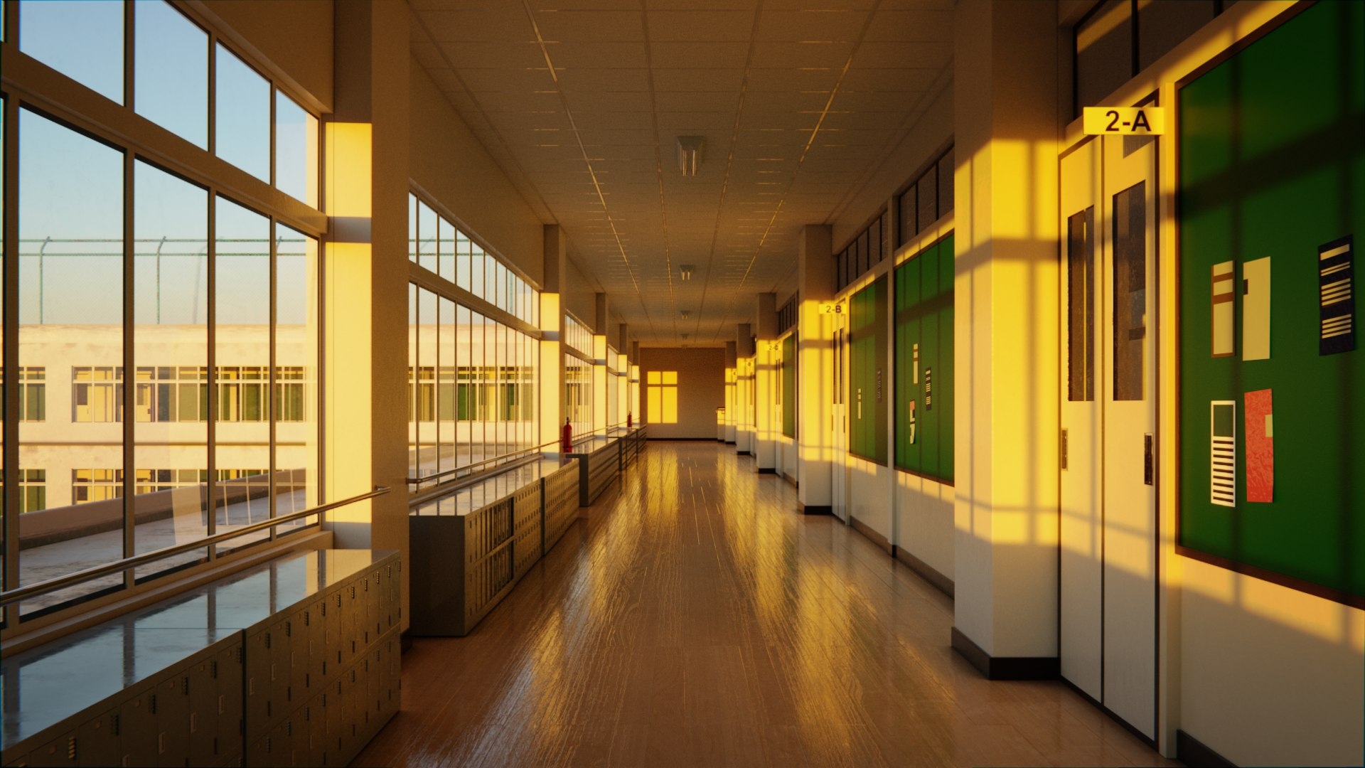 1920x1080 Japanese School Hallway 3D Scene model, Desktop