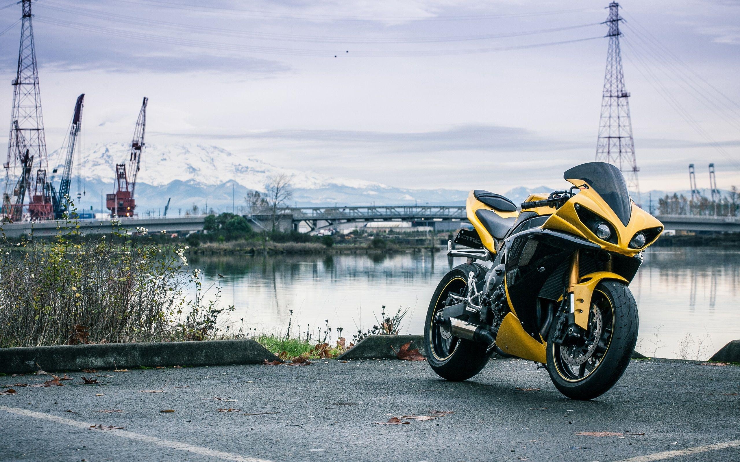 2560x1600 Yamaha YZF R1 Yellow Color Motorcycle At Riverside 750x1334 IPhone 8, Desktop