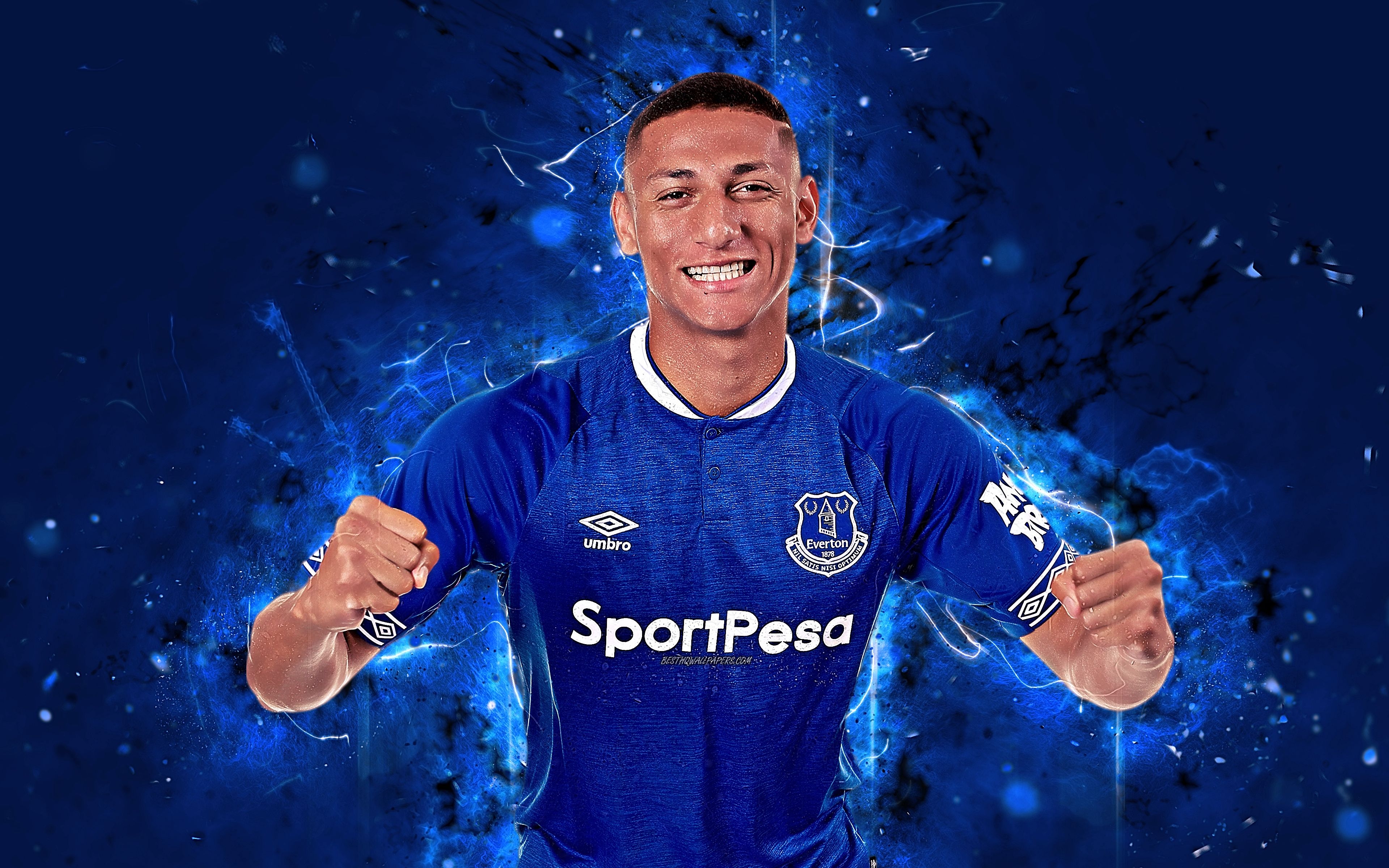 3840x2400 Download wallpaper 4k, Richarlison, abstract art, football stars, Everton, soccer, Richarlison de Andrade, Premier League, footballers, neon lights, Everton FC for desktop with resolution. High Quality HD picture wallpaper, Desktop