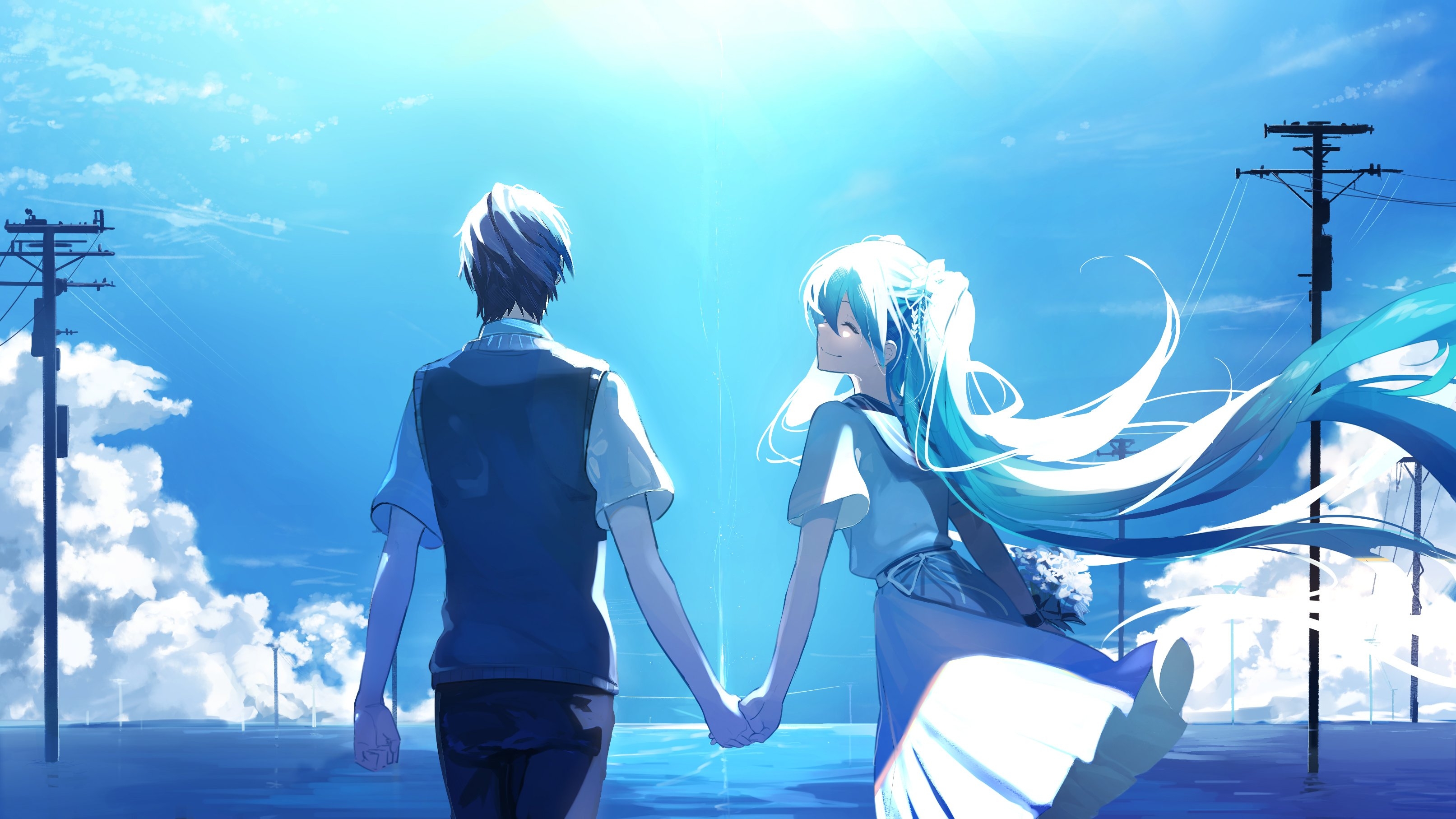 3230x1820 Anime Couple Holding Hands Hatsune Miku, HD Anime, 4k Wallpaper, Image, Background, Photo and Picture, Desktop