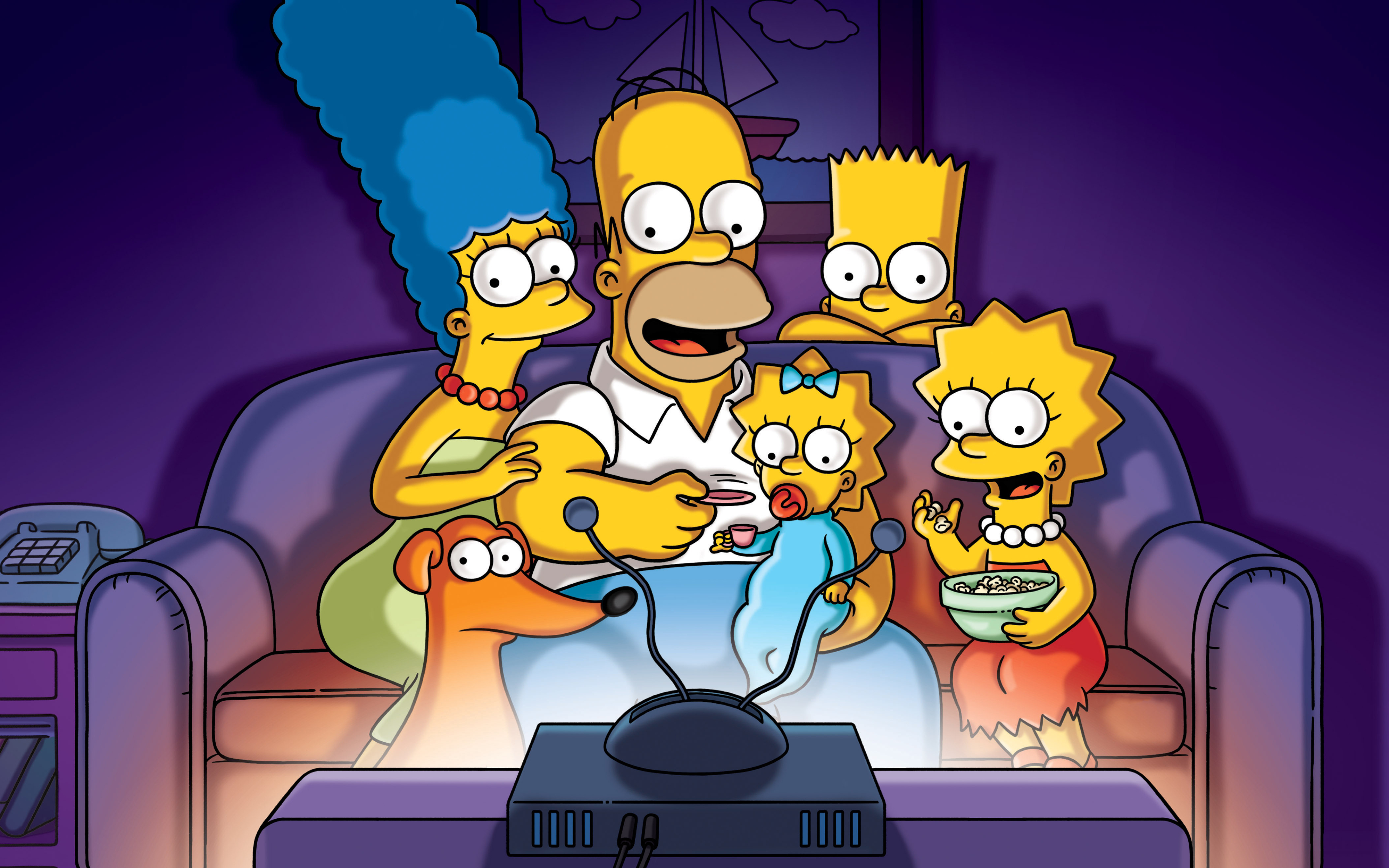 4000x2500 Wallpaper / The Simpsons, tv series, Homer Simpson, Marge Simpson, Bart Simpson, Lisa Simpson, Maggie Simpson, television sets, animation, vibrant, purple, Disney free download, Desktop