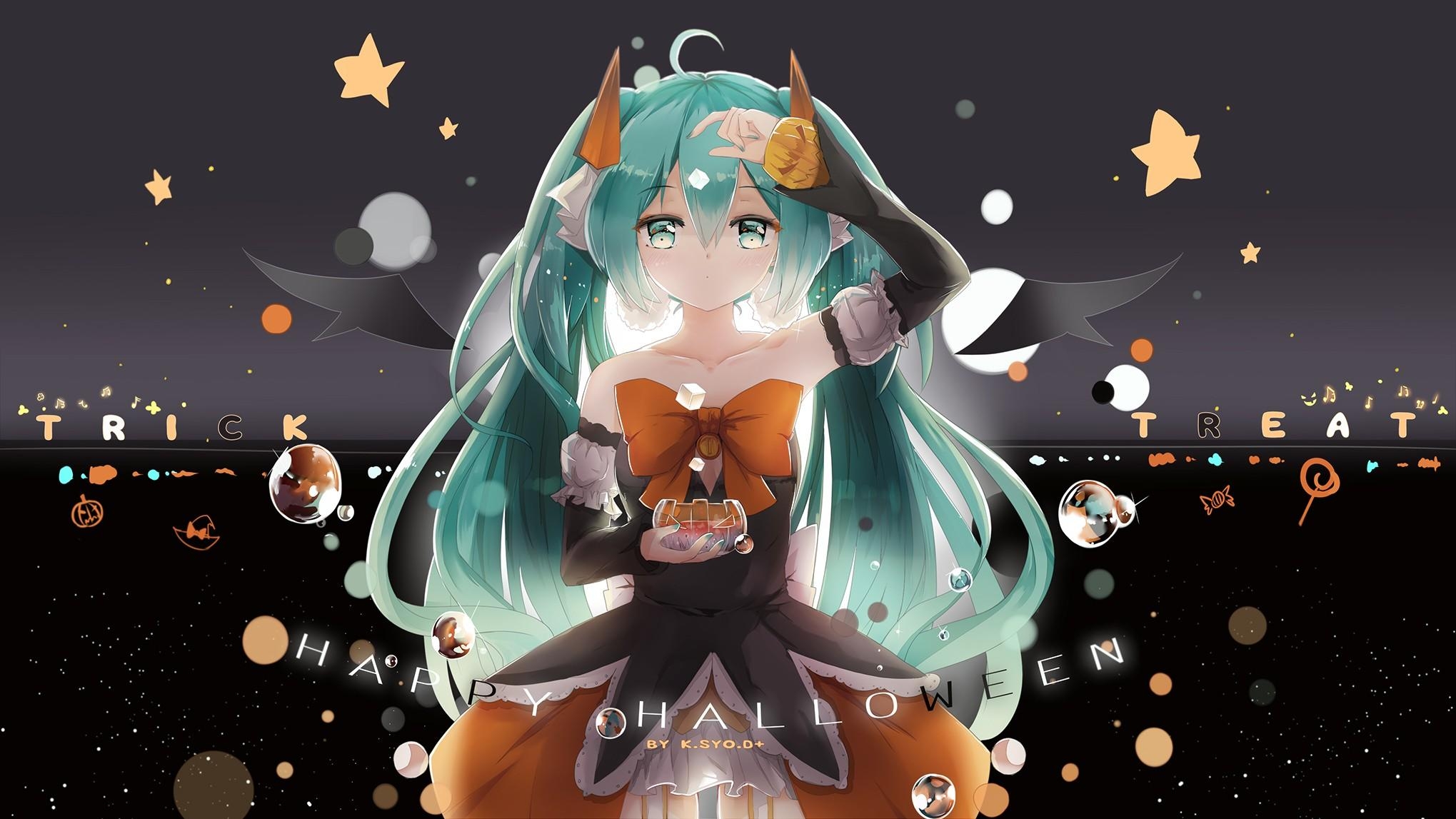 2040x1150 anime girls vocaloid hatsune miku halloween, Desktop