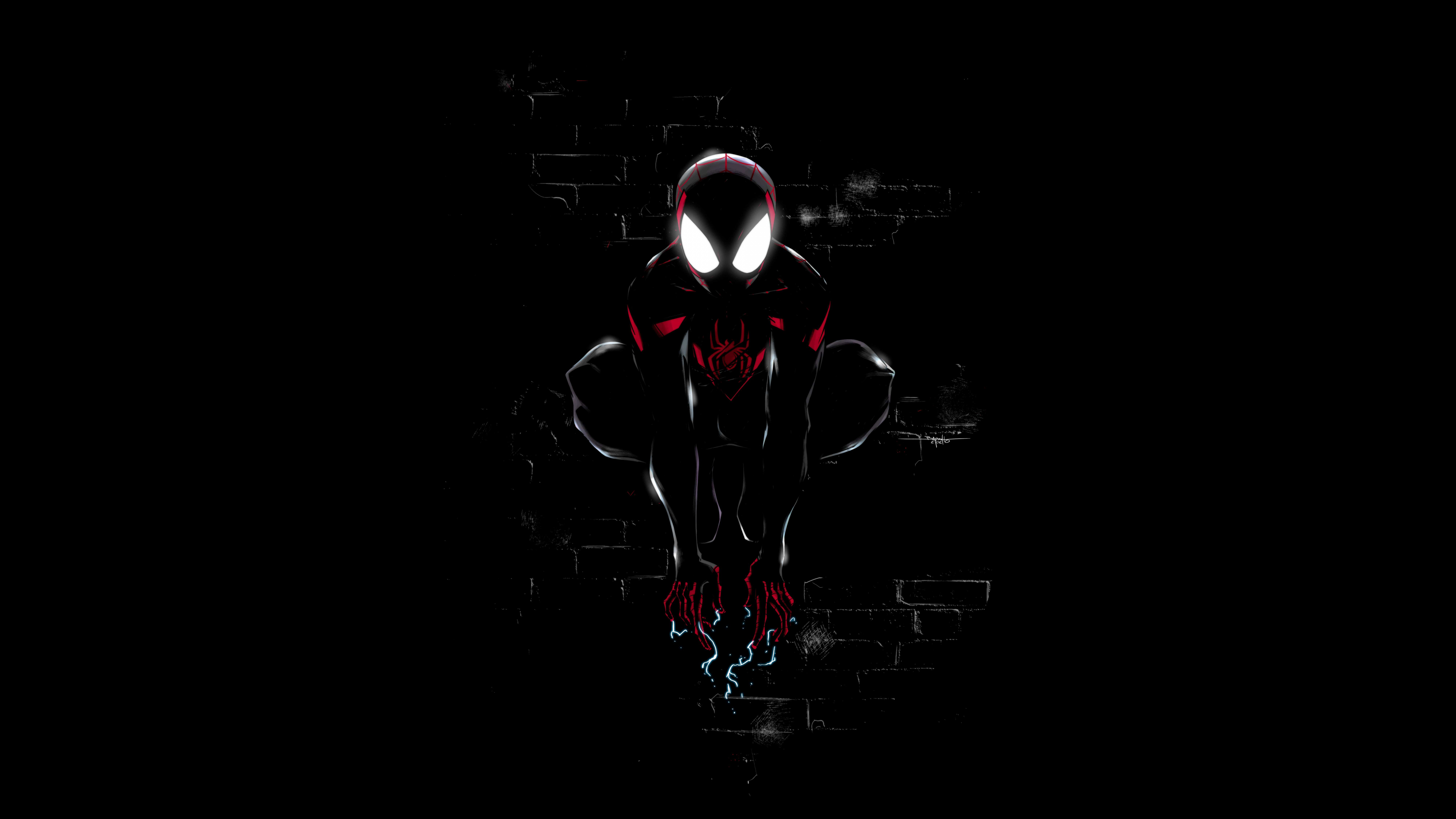 3840x2160 Miles Morales 4K Wallpaper, Spider Man, Dark, Black Background, Artwork, 5K, 8K, Graphics CGI, Desktop