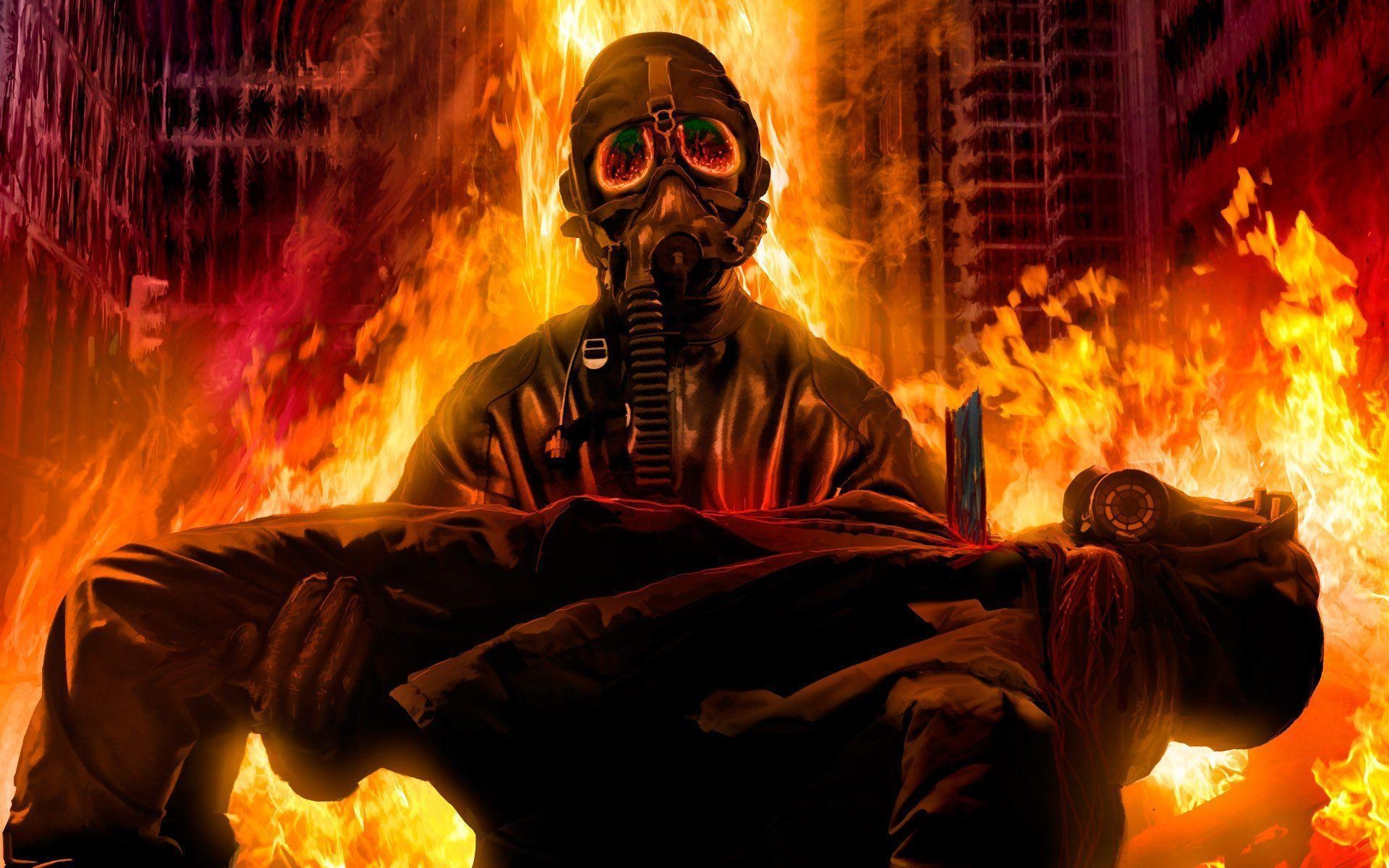 1920x1200 Romantically Apocalyptic Fantasy Sci Fi Dark Mask Gas Fire, Desktop