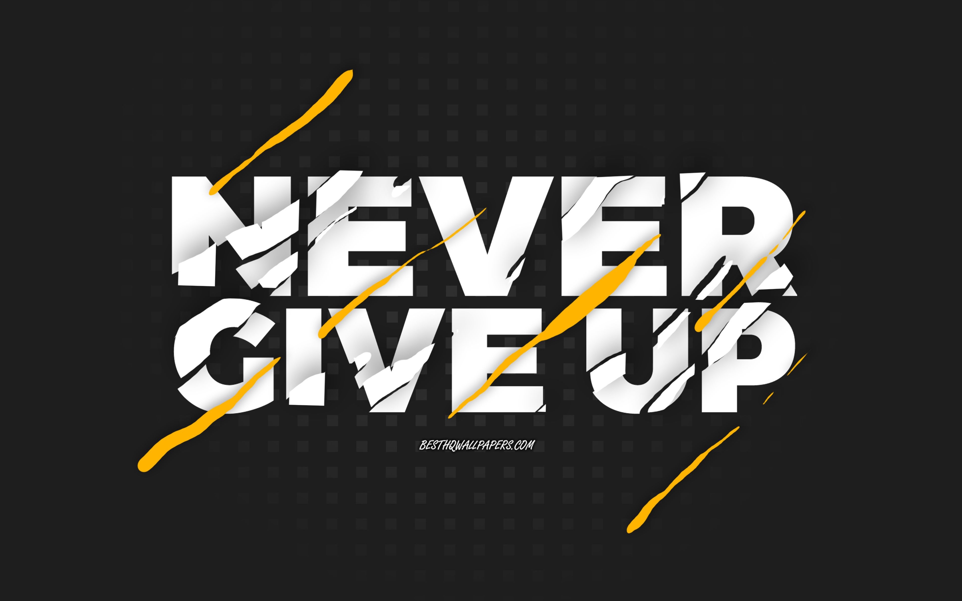 3840x2400 Download wallpaper Never Give Up, black background, creative art, Never Give Up concepts, motivation quotes, inspiration for desktop with resolution. High Quality HD picture wallpaper, Desktop