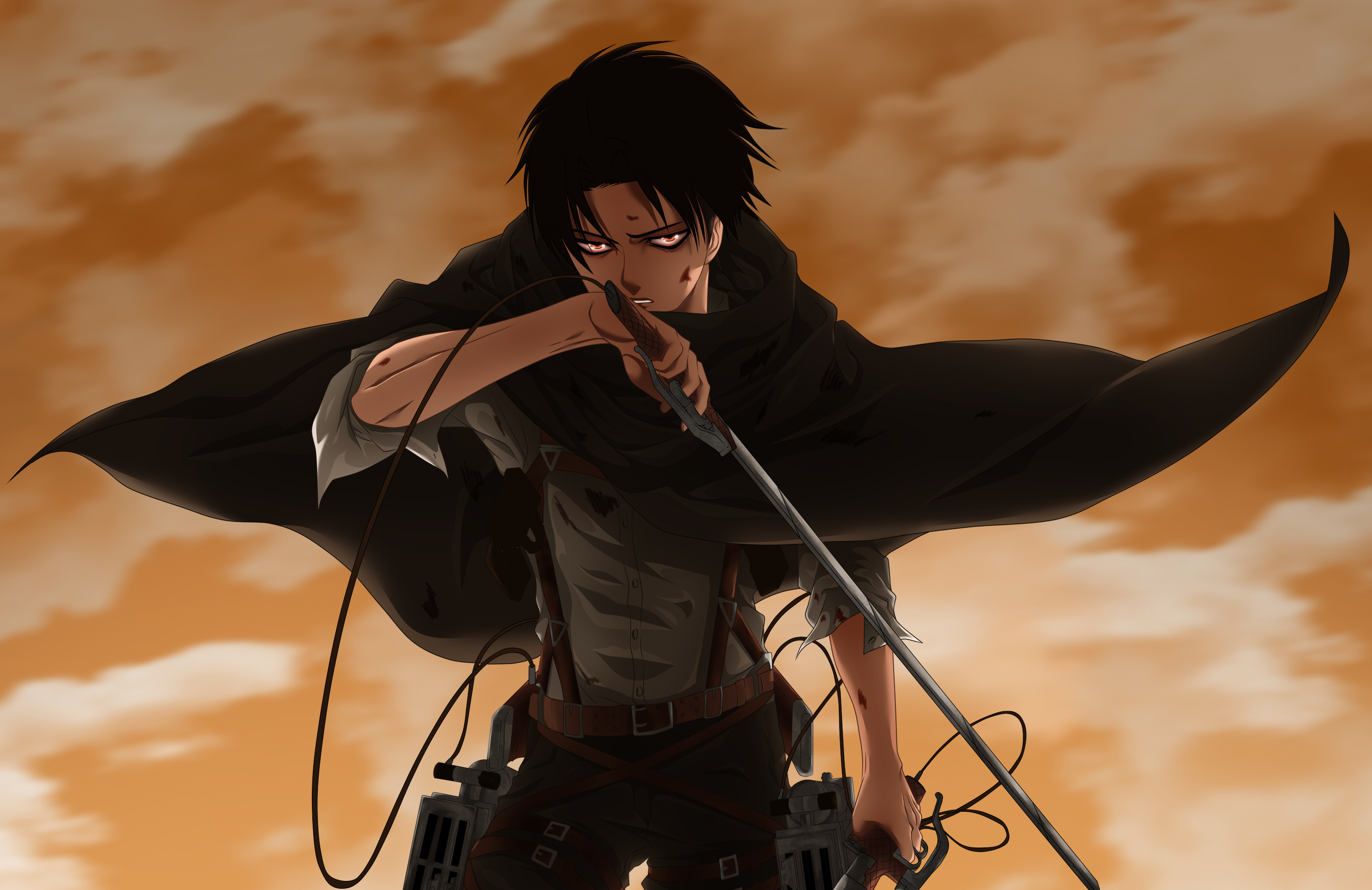 3000x1950 Sword, Stare, Anime, Boy, Red Eyes, Attack on Titan, Black Hair, Levy McGarden wallpaper, Desktop