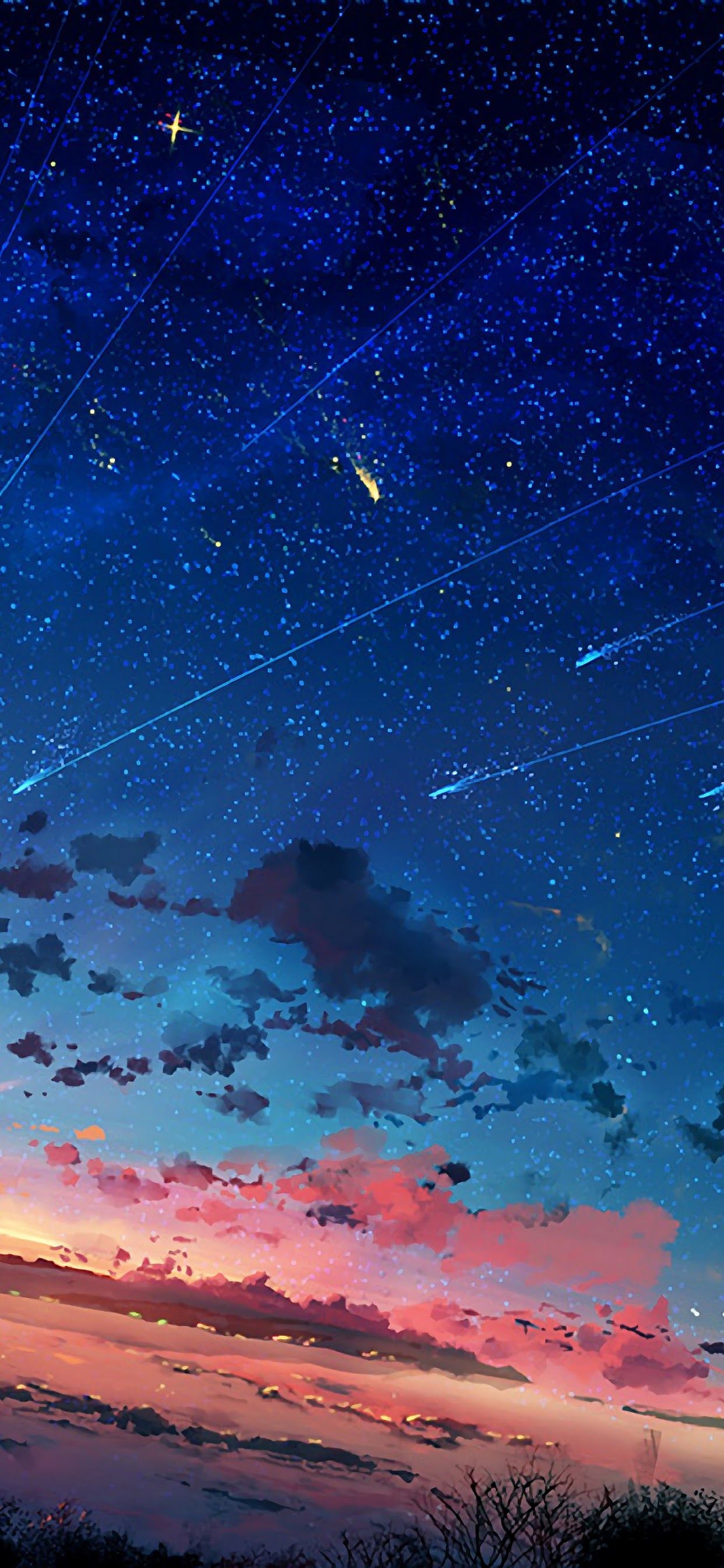 1250x2690 Anime Scenery Horizon Shooting Star Sunset 4K 3840x2160 Wallpaper, Phone