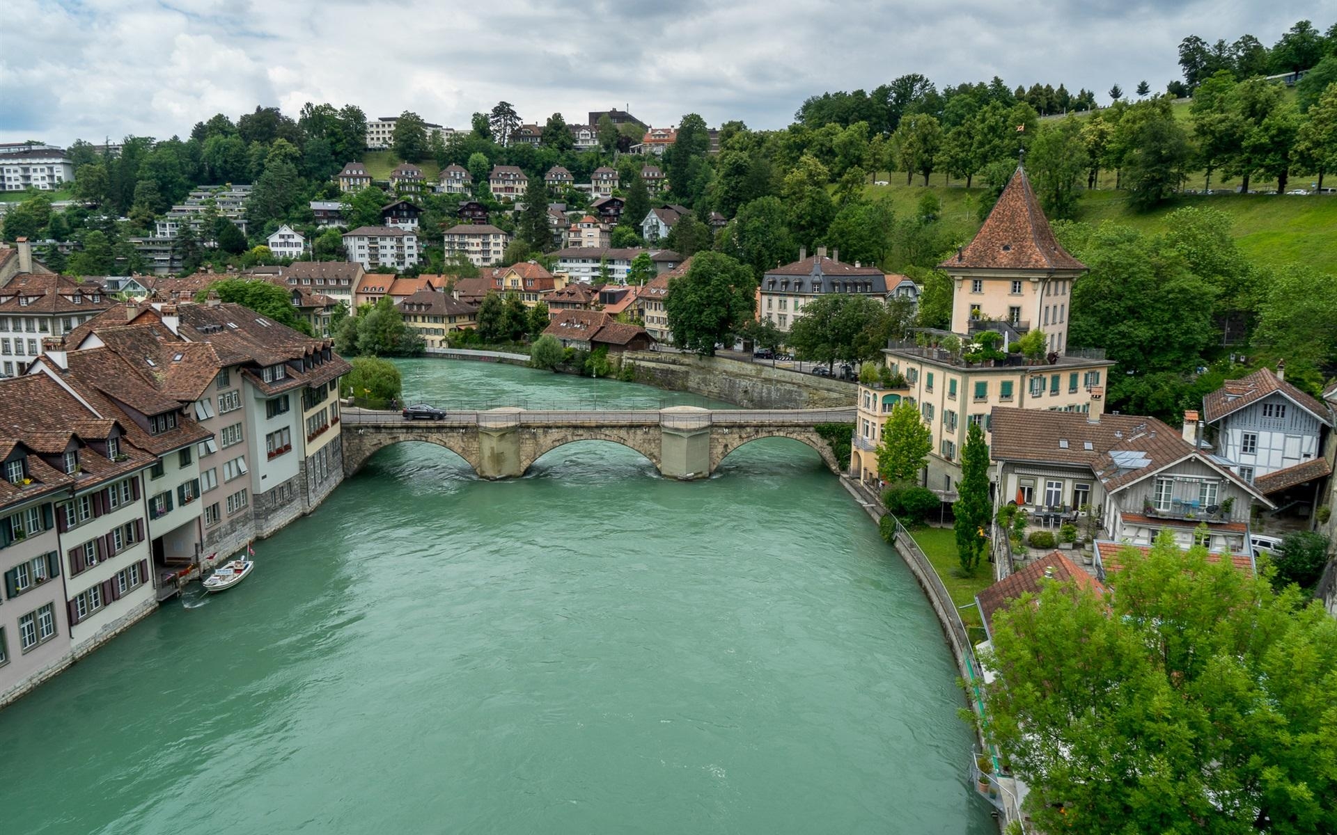 1920x1200 Wallpaper Bern, Switzerland, river, bridge, houses  HD, Desktop