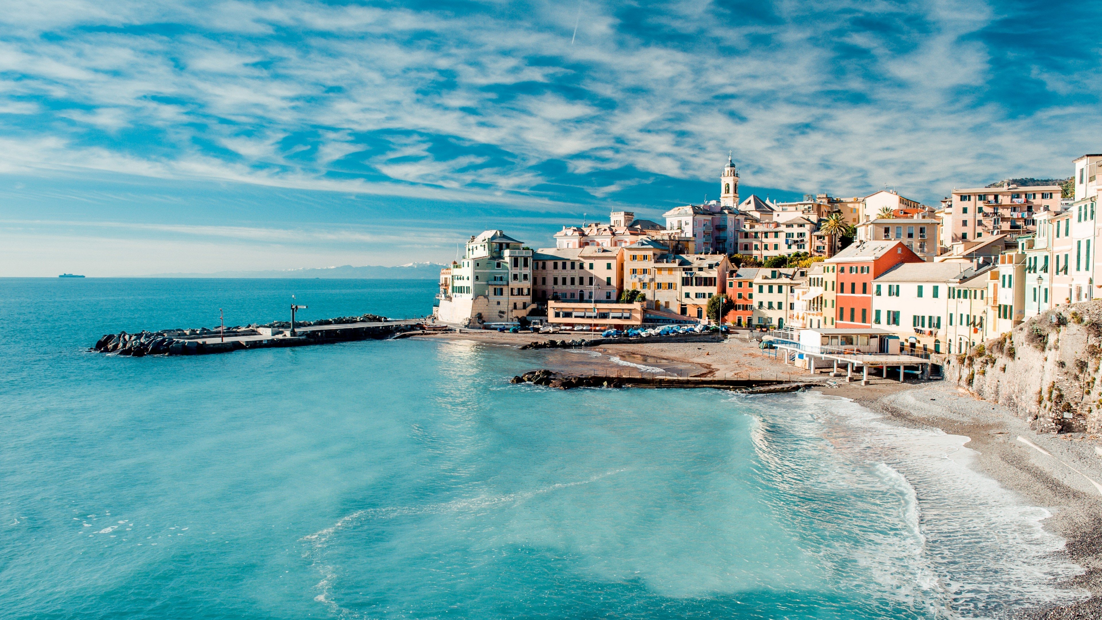 3840x2160 Wallpaper Italy, coast, 5k, 4k wallpaper, 8k, Tyrrhenian Sea, houses, sky, clouds, booking, rest, travel, Nature, Desktop