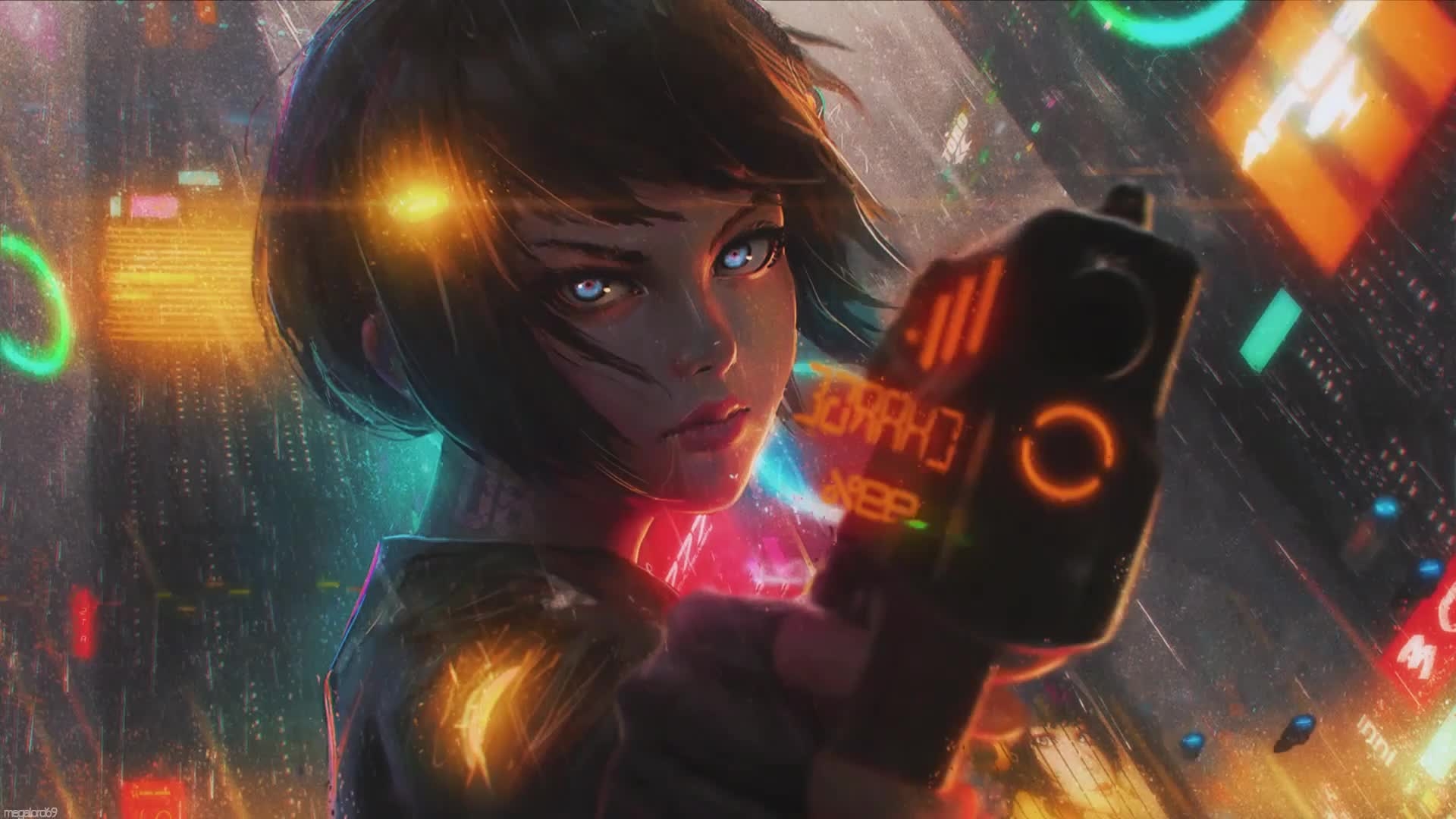 1920x1080 Cyberpunk Anime Girl With Gun Live Wallpaper, Desktop