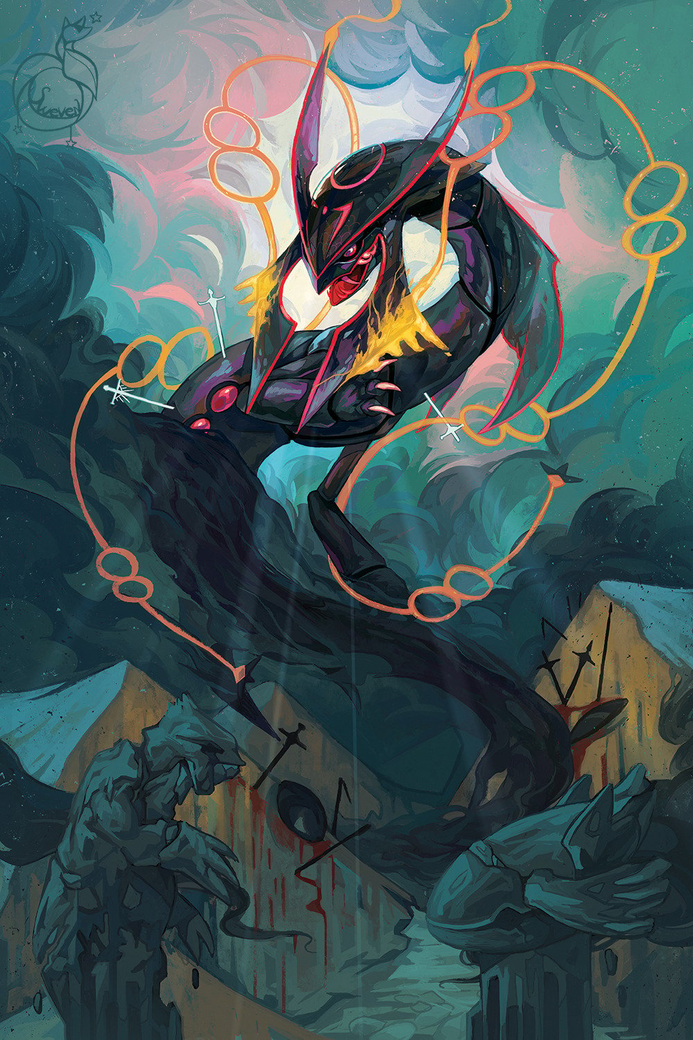 1000x1500 Shiny Rayquaza Fan Art, Phone