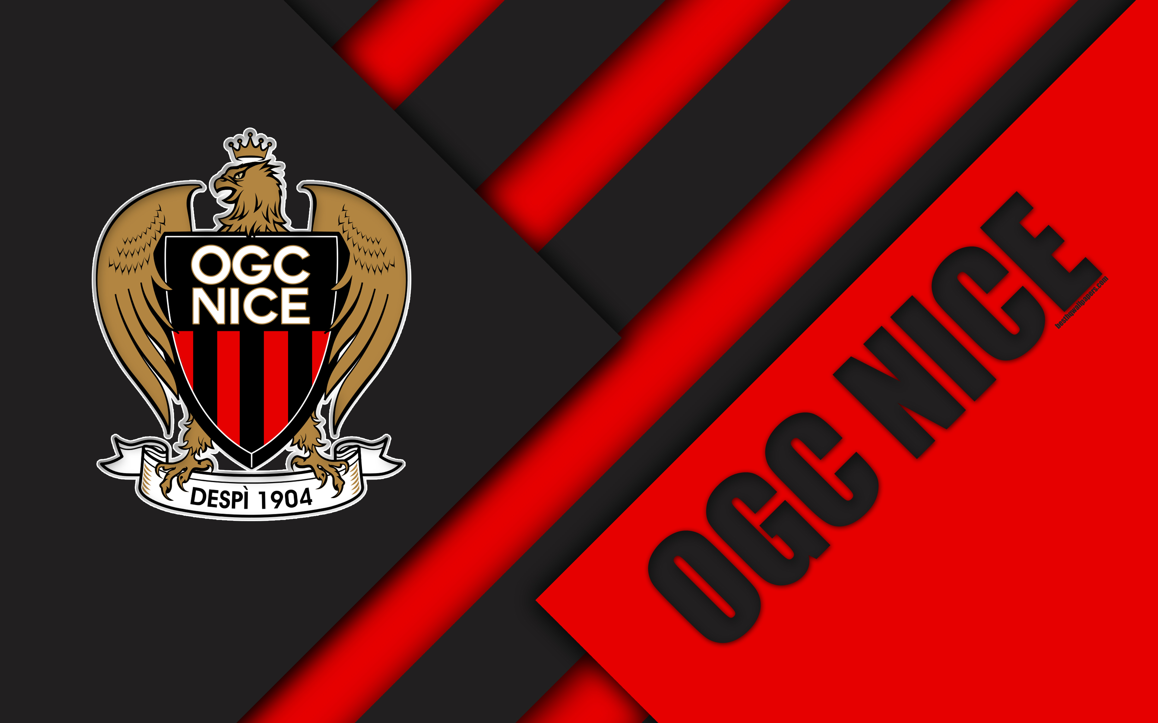 3840x2400 Download wallpaper OGC Nice, 4k, material design, Nice logo, French, Desktop