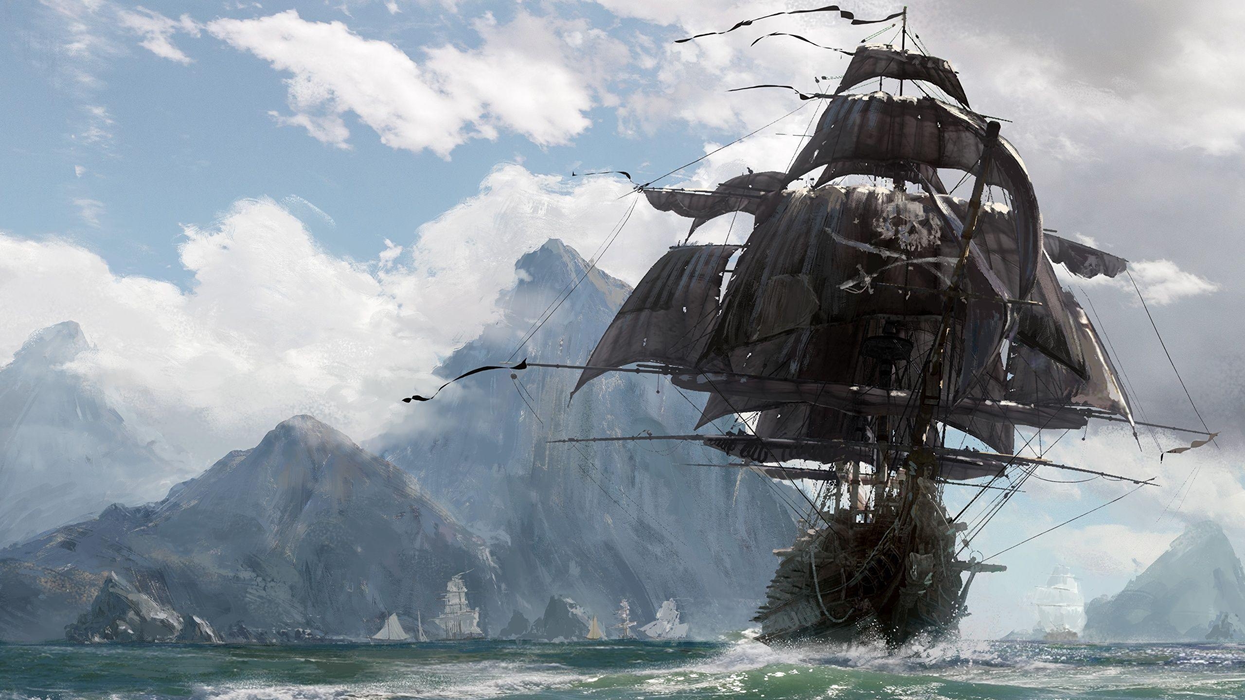 2560x1440 Wallpaper Games Pirates Ships Skull and Bones Sailing, Desktop