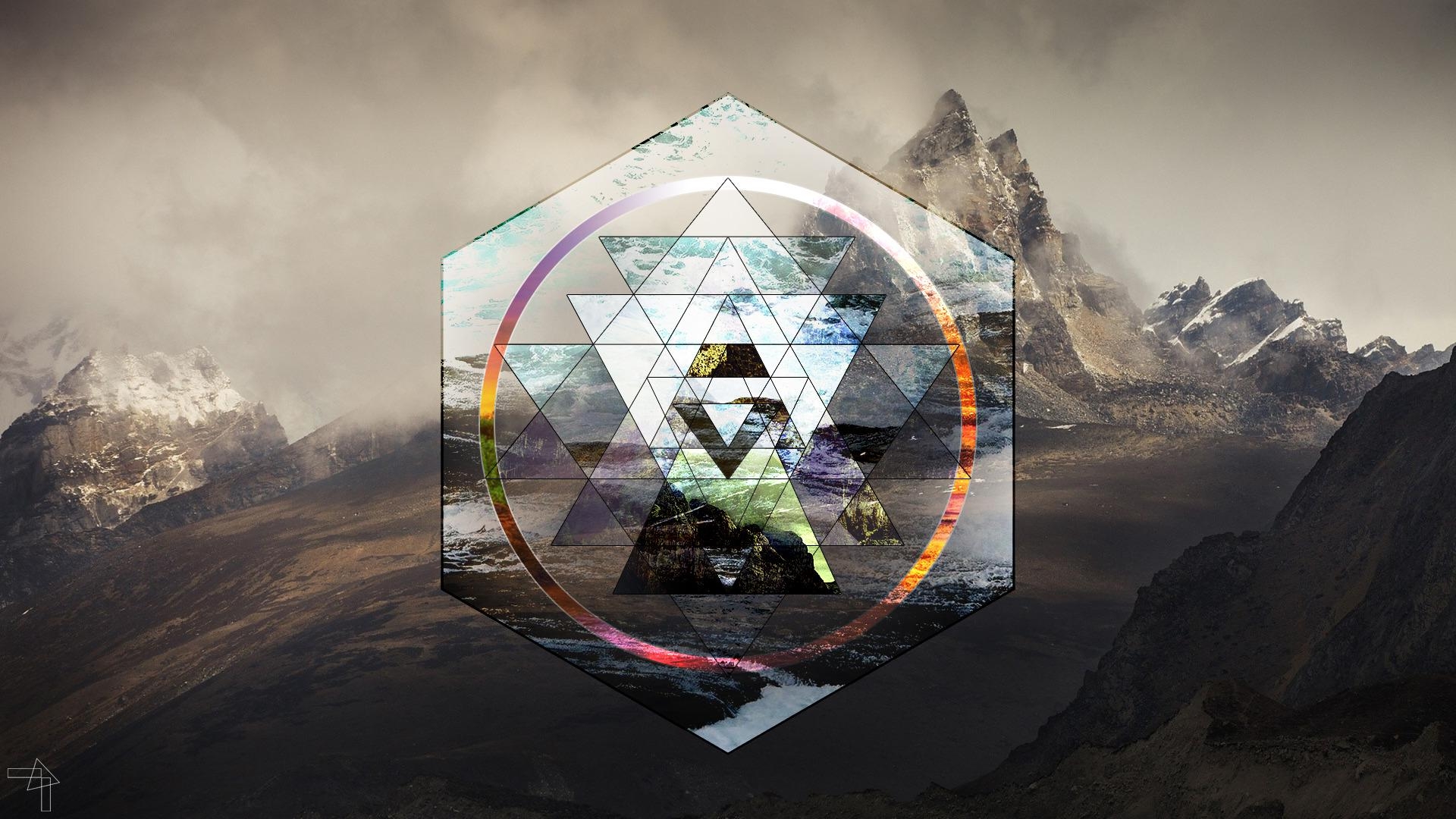 1920x1080 landscape, Polyscape, Hexagon, Triangle, Mountain, Sri Yantra, Desktop