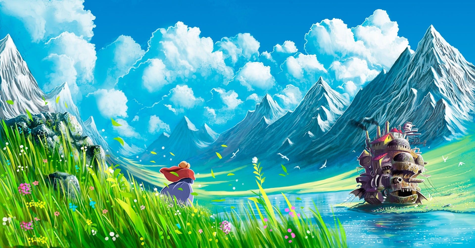 1920x1010 game digital wallpaper Studio Ghibli Howl's Moving Castle #mountains #anime #landscape. Howls moving castle wallpaper, Howls moving castle, Digital wallpaper, Desktop